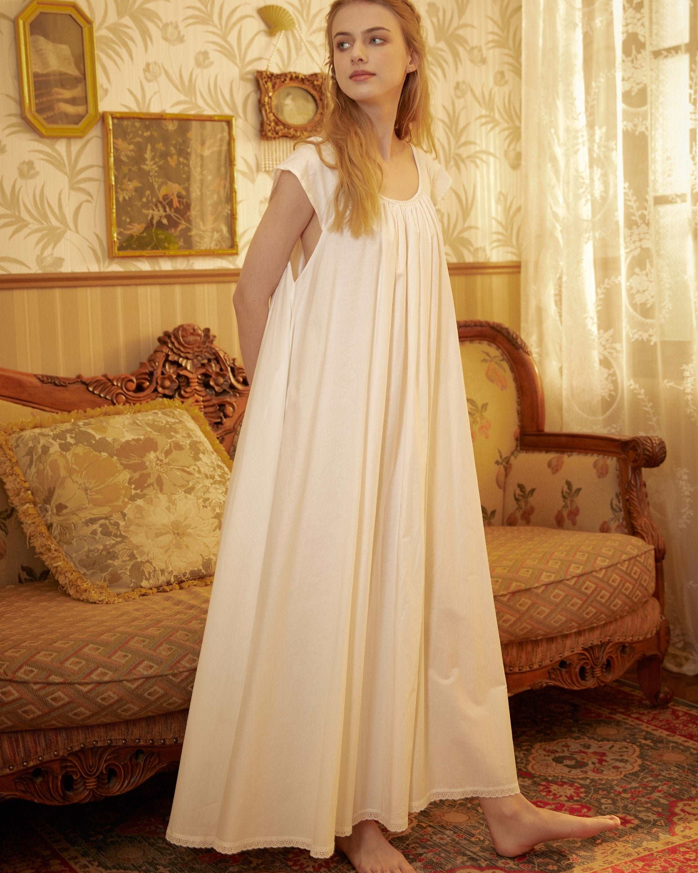 Nightgown 100% Cotton Victorian White Nightgown Women Nightie Maternity Long Dress Plus Size