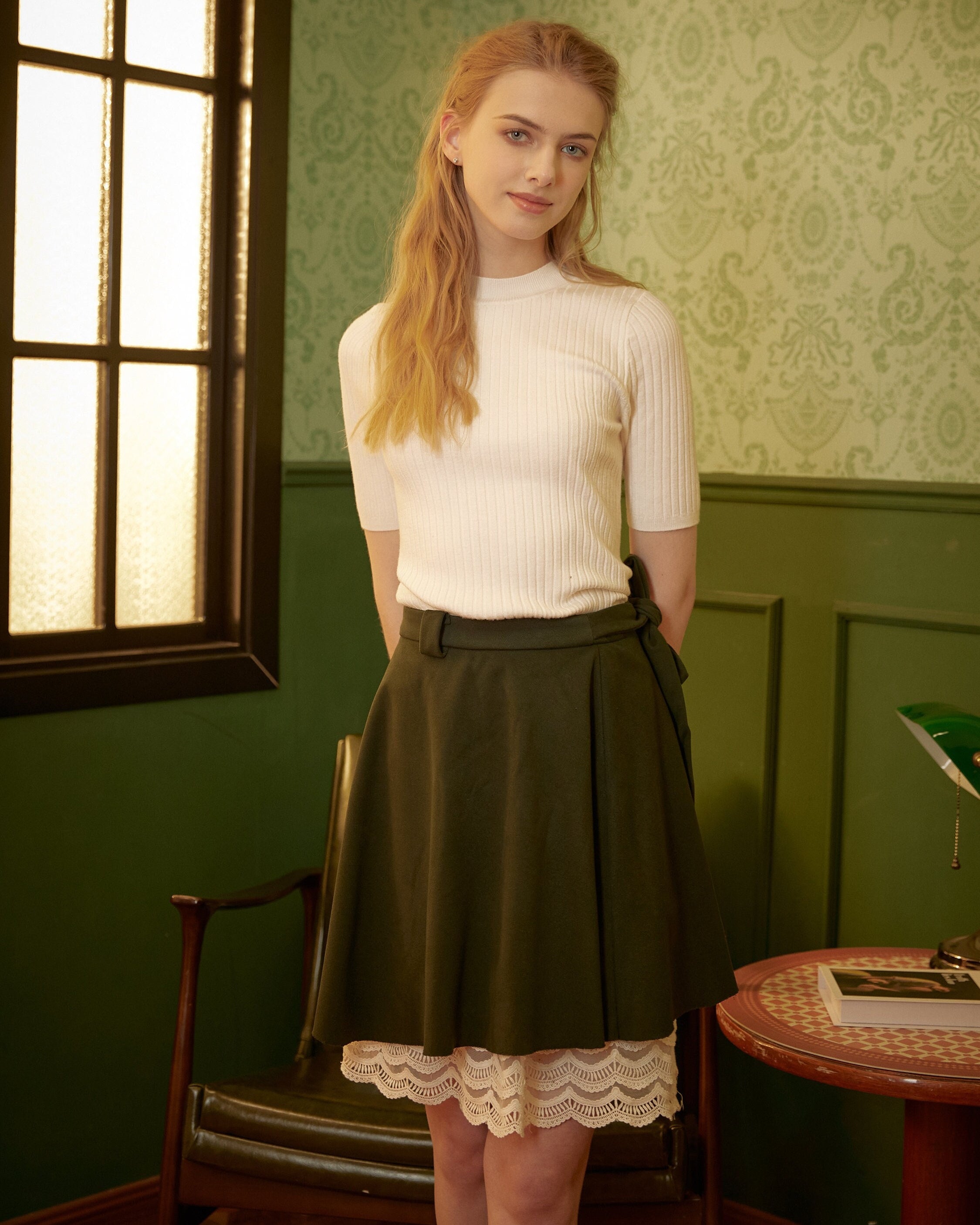 Skirt Extender Cotton Petticoat with Lace Trim Half Slip Vintage Inspired Underskirt Ivory