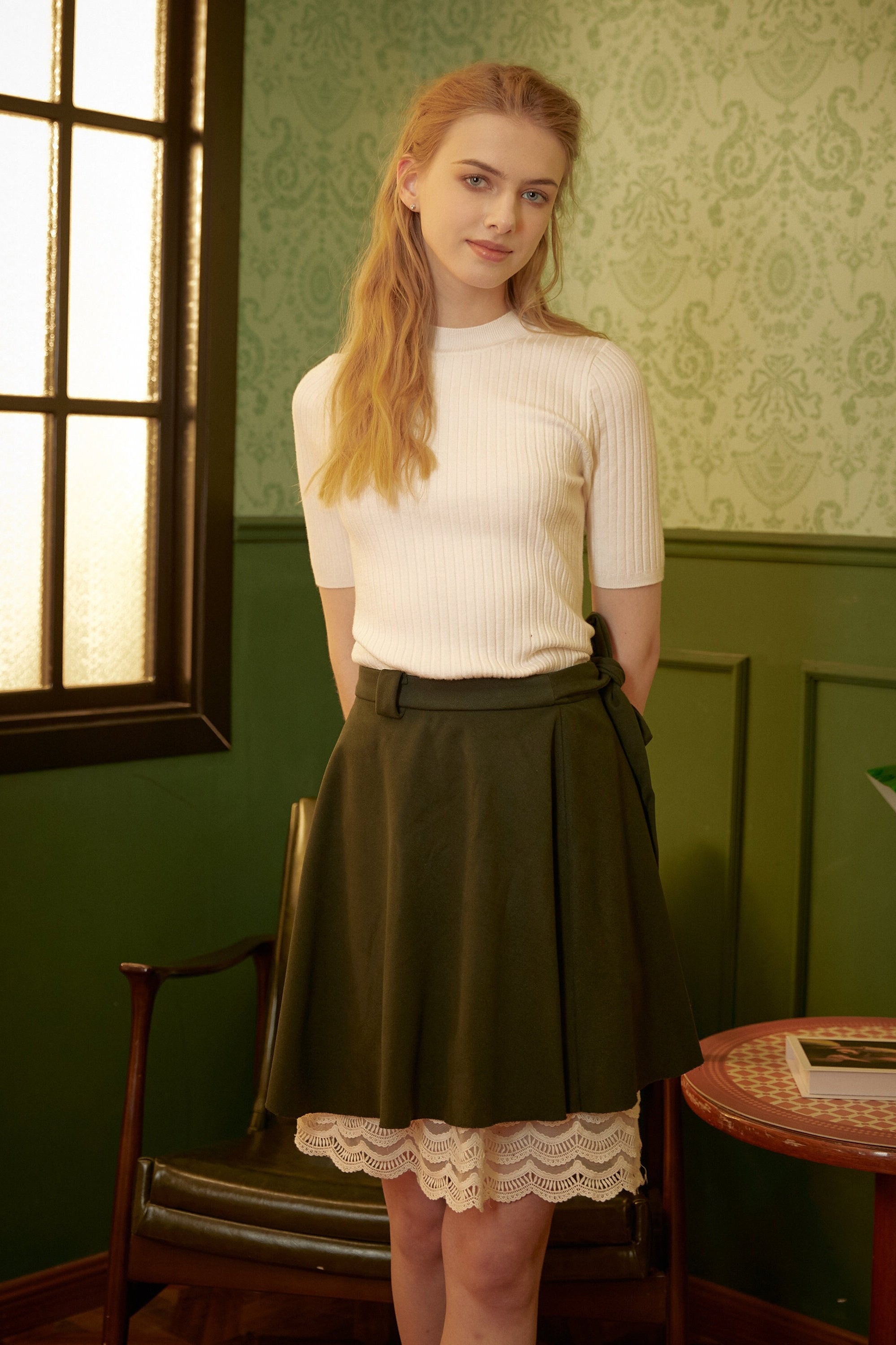 Skirt Extender Cotton Petticoat with Lace Trim Half Slip Vintage Inspired Underskirt Ivory