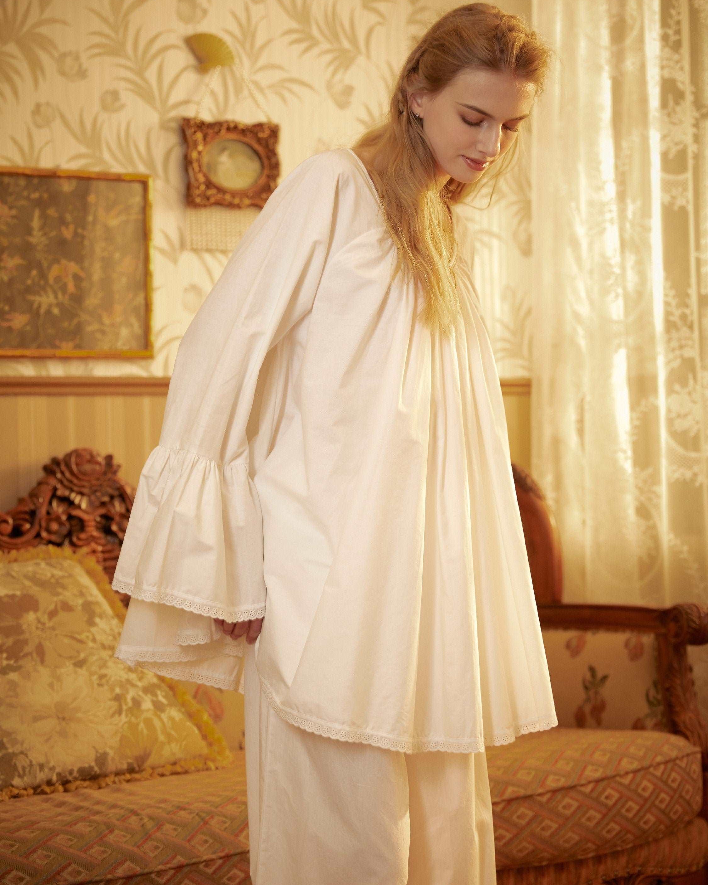 Nightgown Cotton for Women Victorian Nightgown Vintage Style Sleepwear Bell Sleeve Medieval nightgown Top Plus Size A-Line Baby Doll