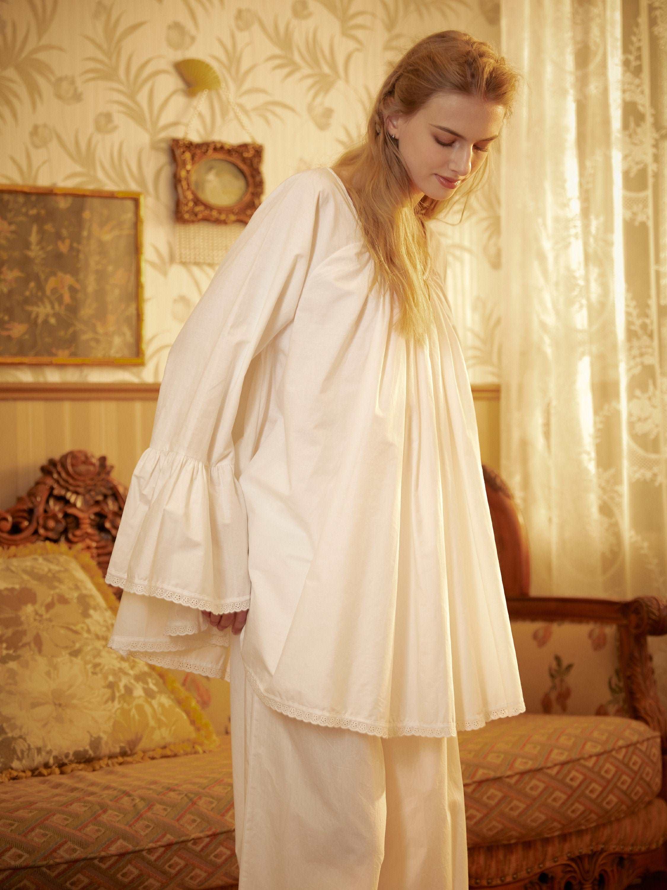 Nightgown Cotton for Women Victorian Nightgown Vintage Style Sleepwear Bell Sleeve Medieval nightgown Top Plus Size A-Line Baby Doll