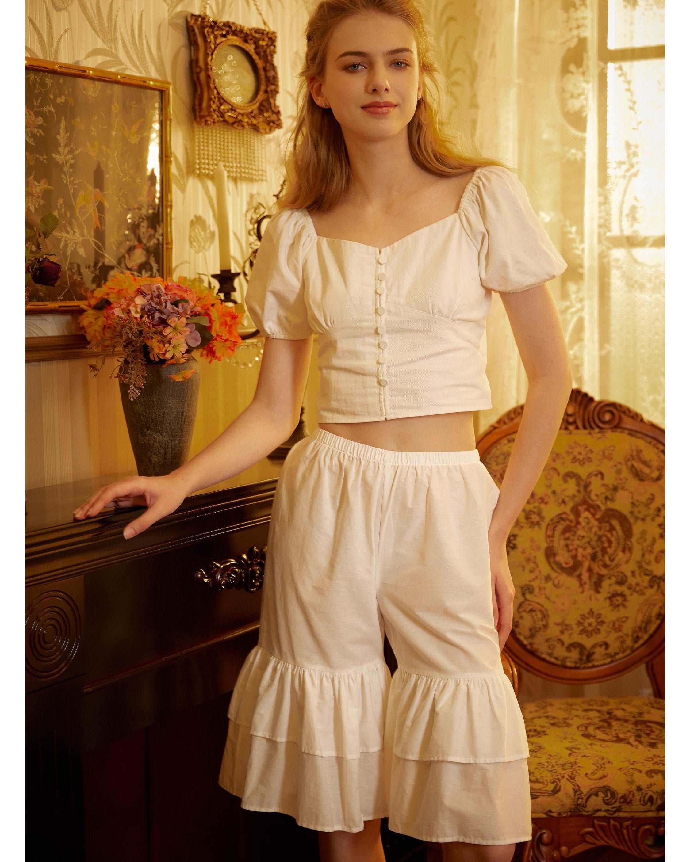 Cotton Bloomers Women Pantaloons Victorian Plus Size Bloomers Loungewear Bloomer Pants Pettipants with Ruffles