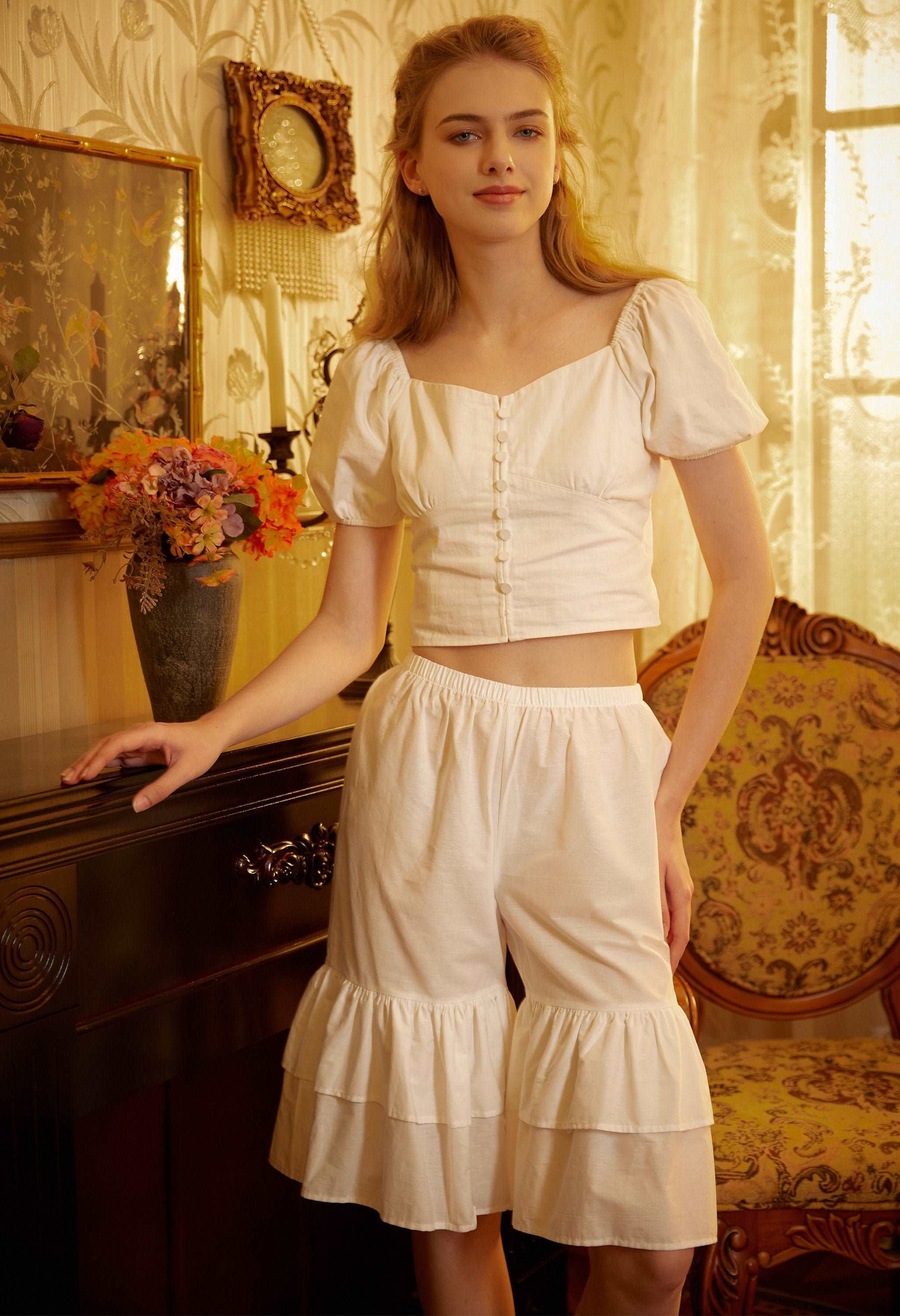 Cotton Bloomers Women Pantaloons Victorian Plus Size Bloomers Loungewear Bloomer Pants Pettipants with Ruffles