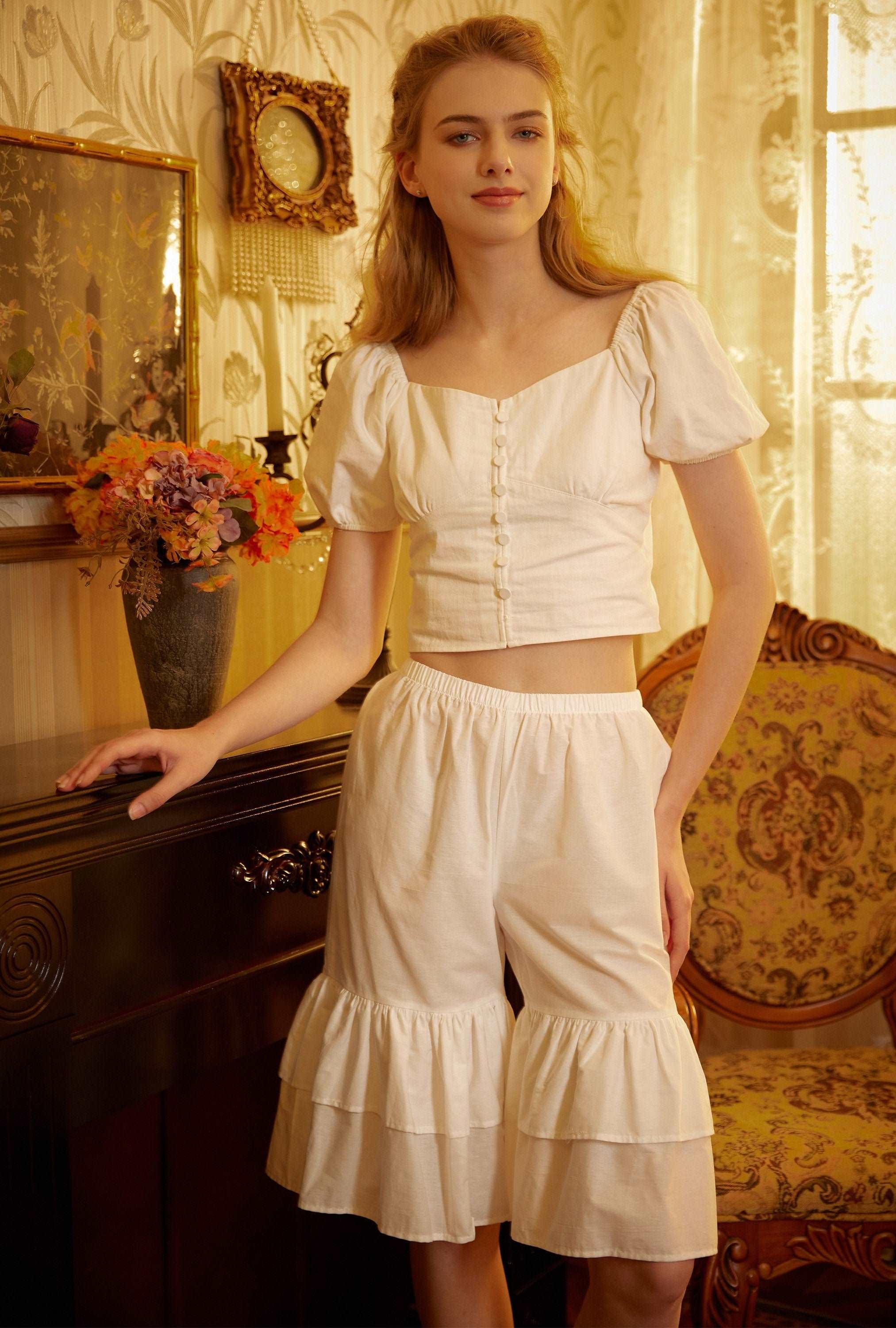 Cotton Bloomers Women Pantaloons Victorian Plus Size Bloomers Loungewear Bloomer Pants Pettipants with Ruffles