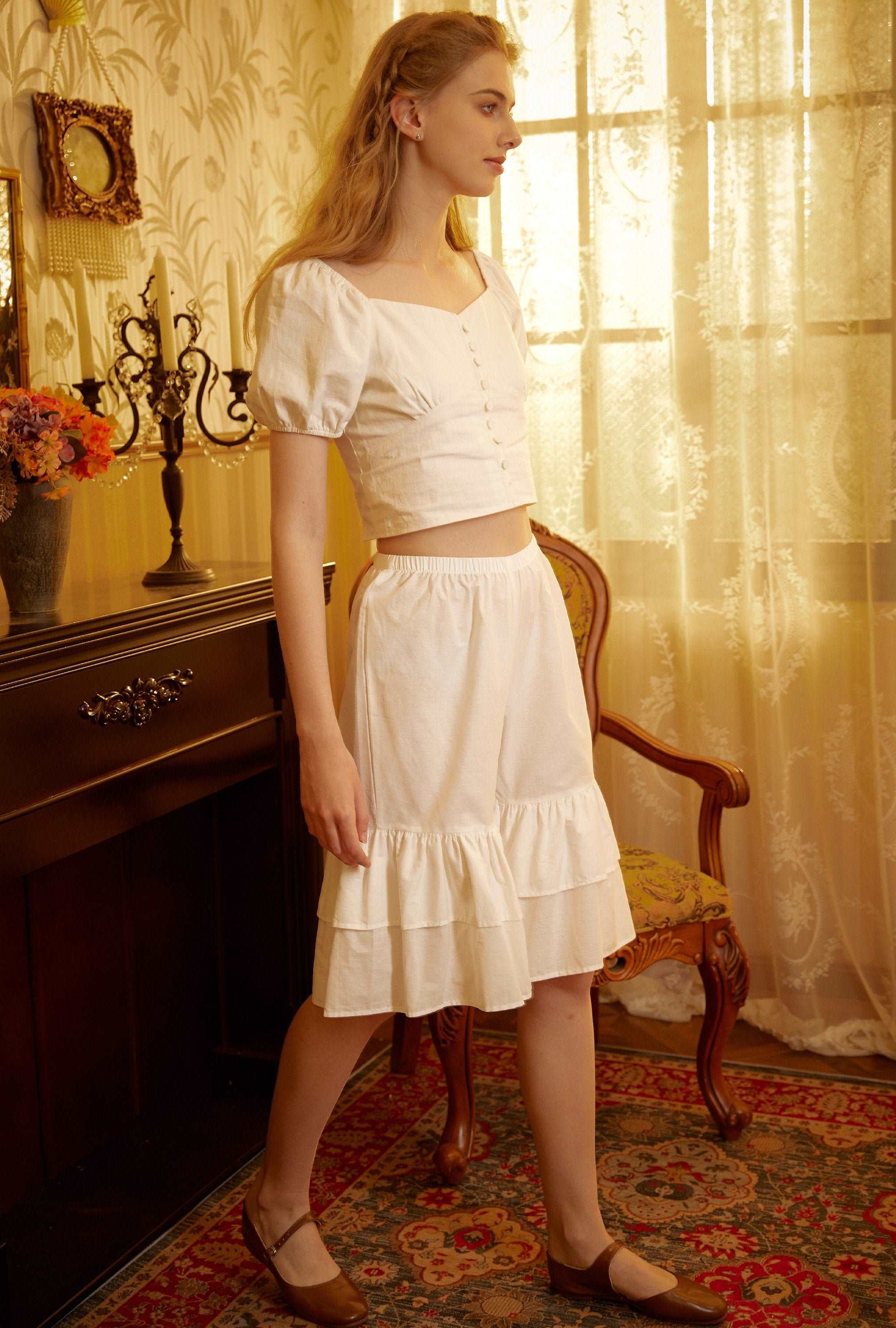 Cotton Bloomers Women Pantaloons Victorian Plus Size Bloomers Loungewear Bloomer Pants Pettipants with Ruffles