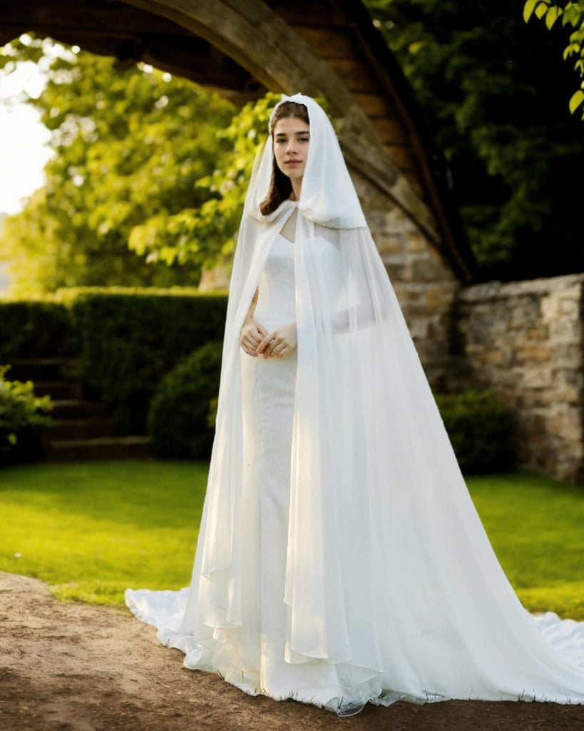 Wedding Cloak Bridal Medieval Long Chiffon Cloak White Chiffon Cape White bridal Cape Wedding Cape Ivory/White Cape