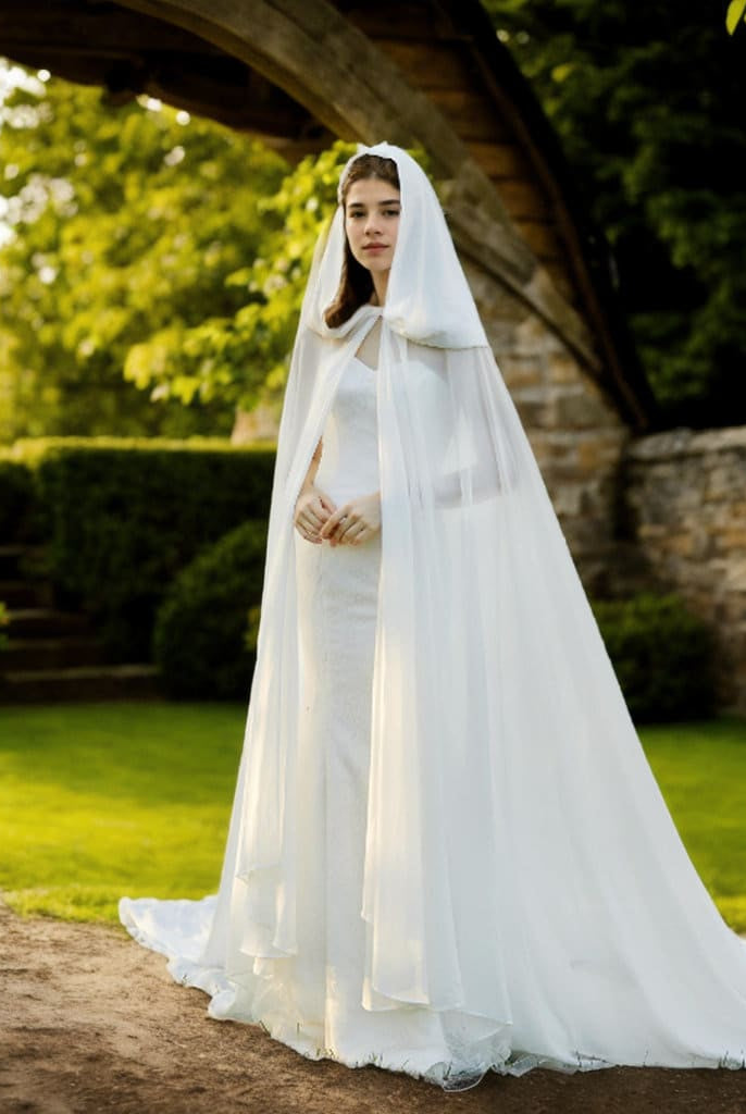 Wedding Cloak Bridal Medieval Long Chiffon Cloak White Chiffon Cape White bridal Cape Wedding Cape Ivory/White Cape