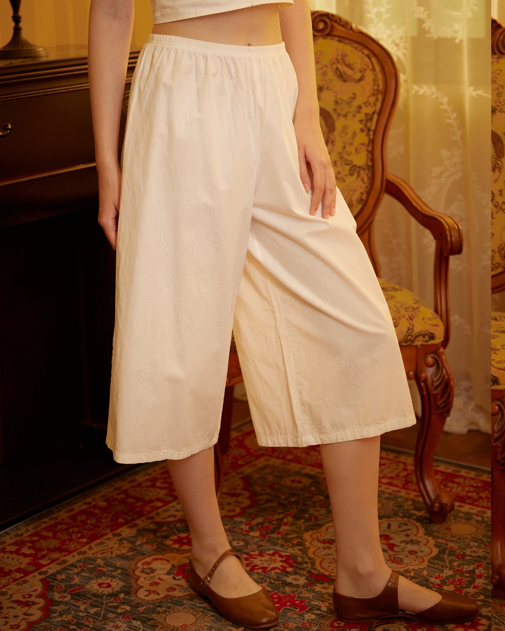 Women’s Bloomers Cotton Pettipants Cotton Culotte Slip Victorian Bloomer Pants Pajama Pantaloon Loungewear Ivory