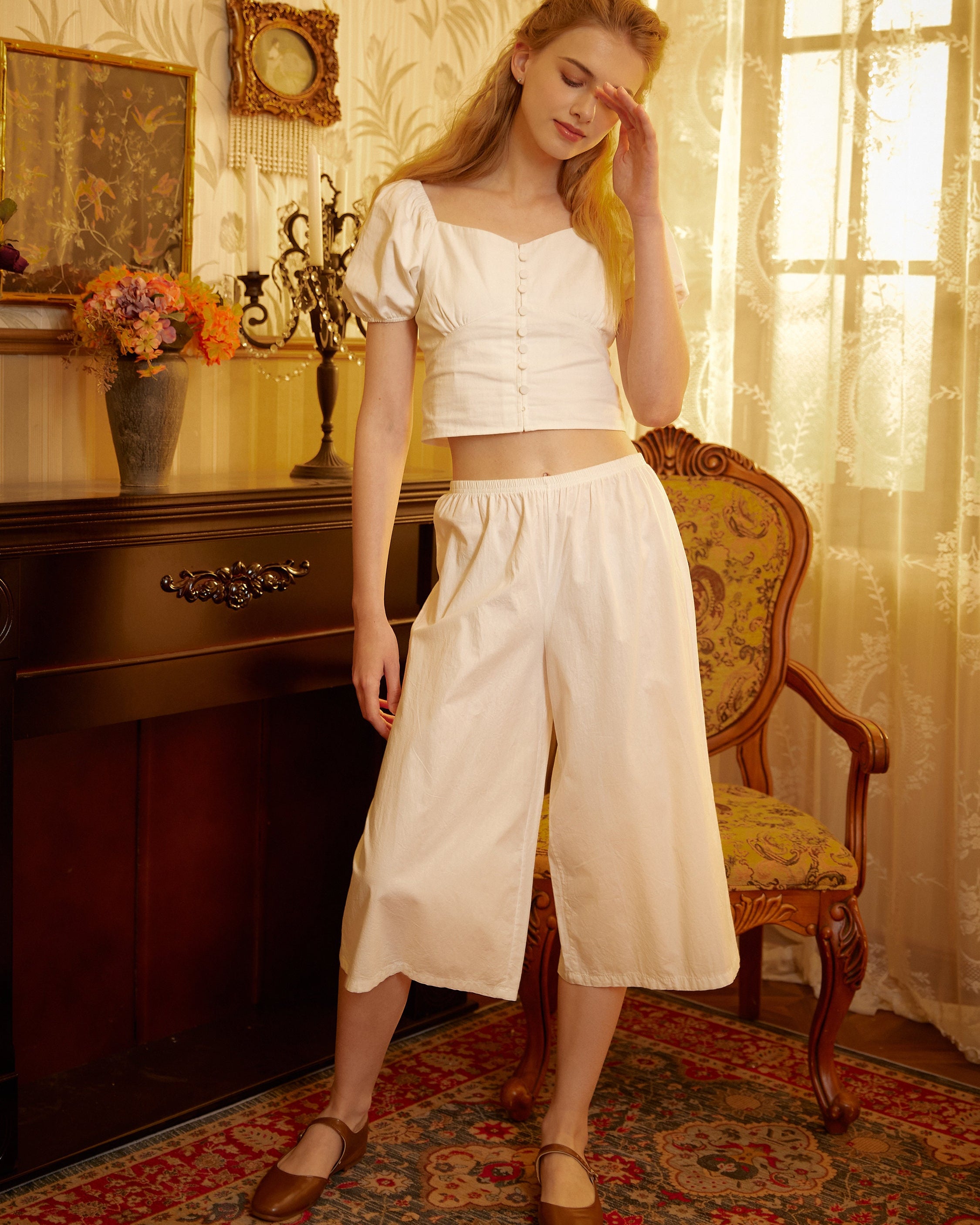 Women’s Bloomers Cotton Pettipants Cotton Culotte Slip Victorian Bloomer Pants Pajama Pantaloon Loungewear Ivory