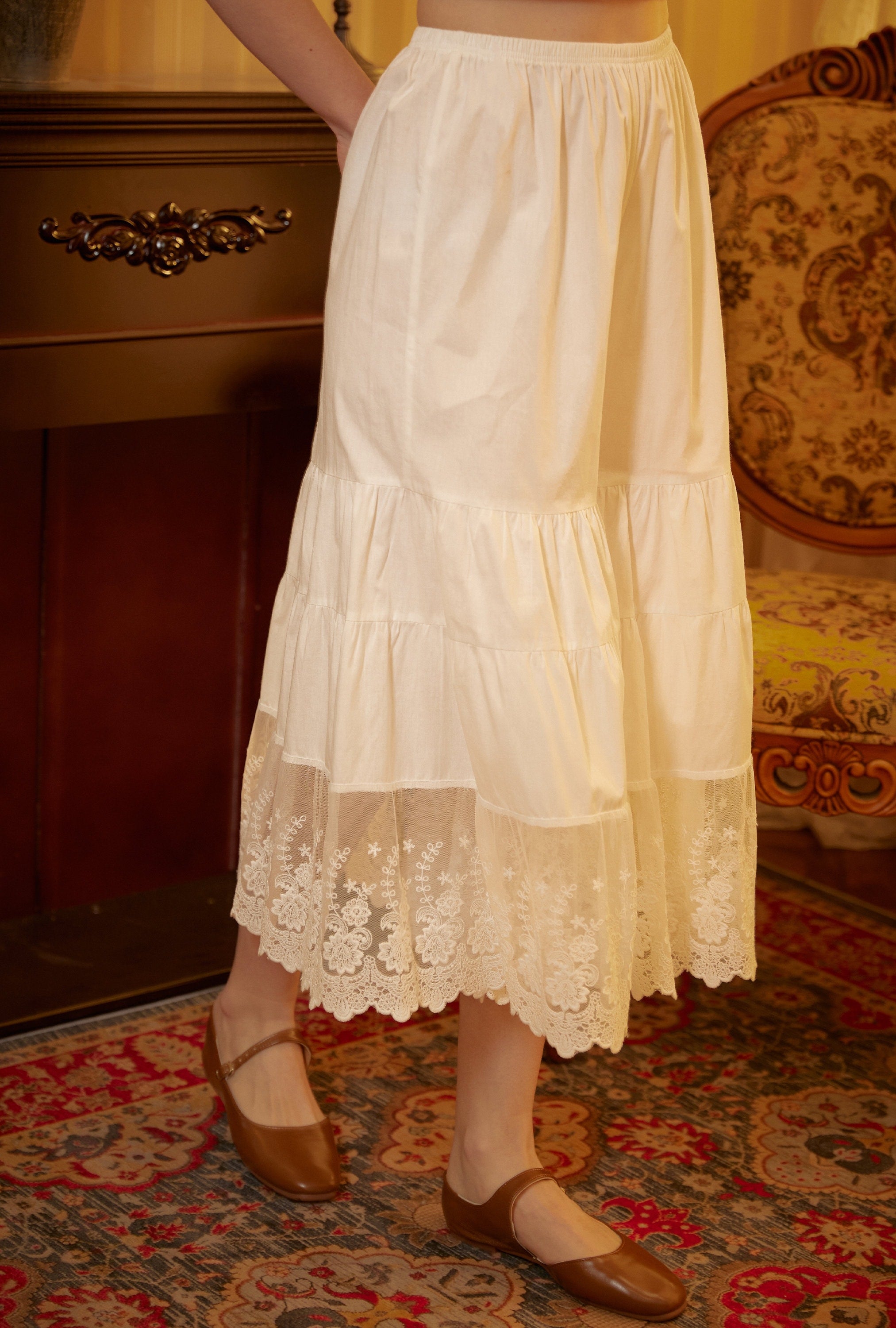 Women’s Bloomers Cotton Long Bloomers Plus Size Pantaloons Pettipants Victorian Underwear Lace Bloomer Pants Ivory Black Cream