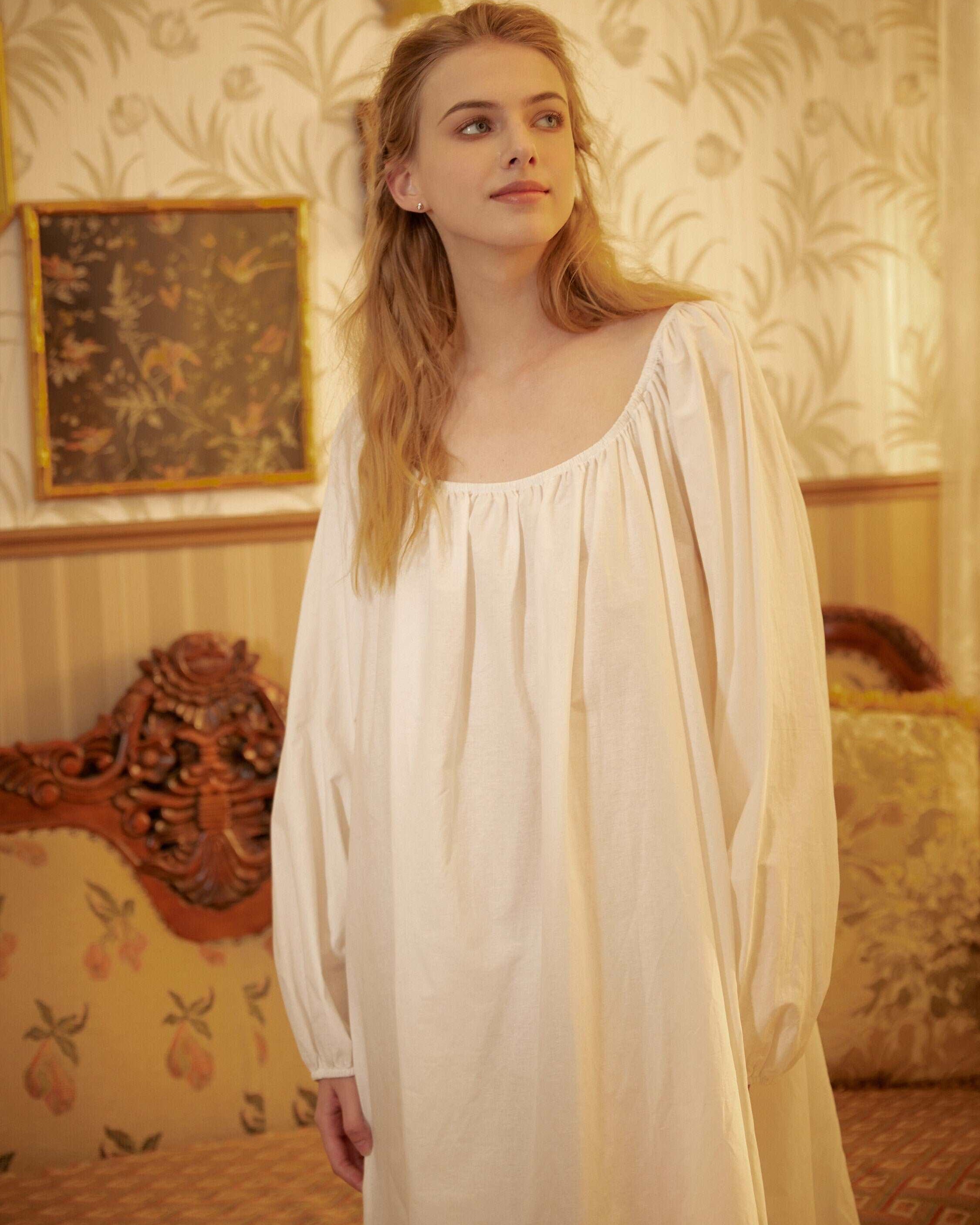 Nightgown Cotton for Women Victorian Nightgown Long Sleepwear Square Neck Long Sleeve Medieval Nightgown Plus Size