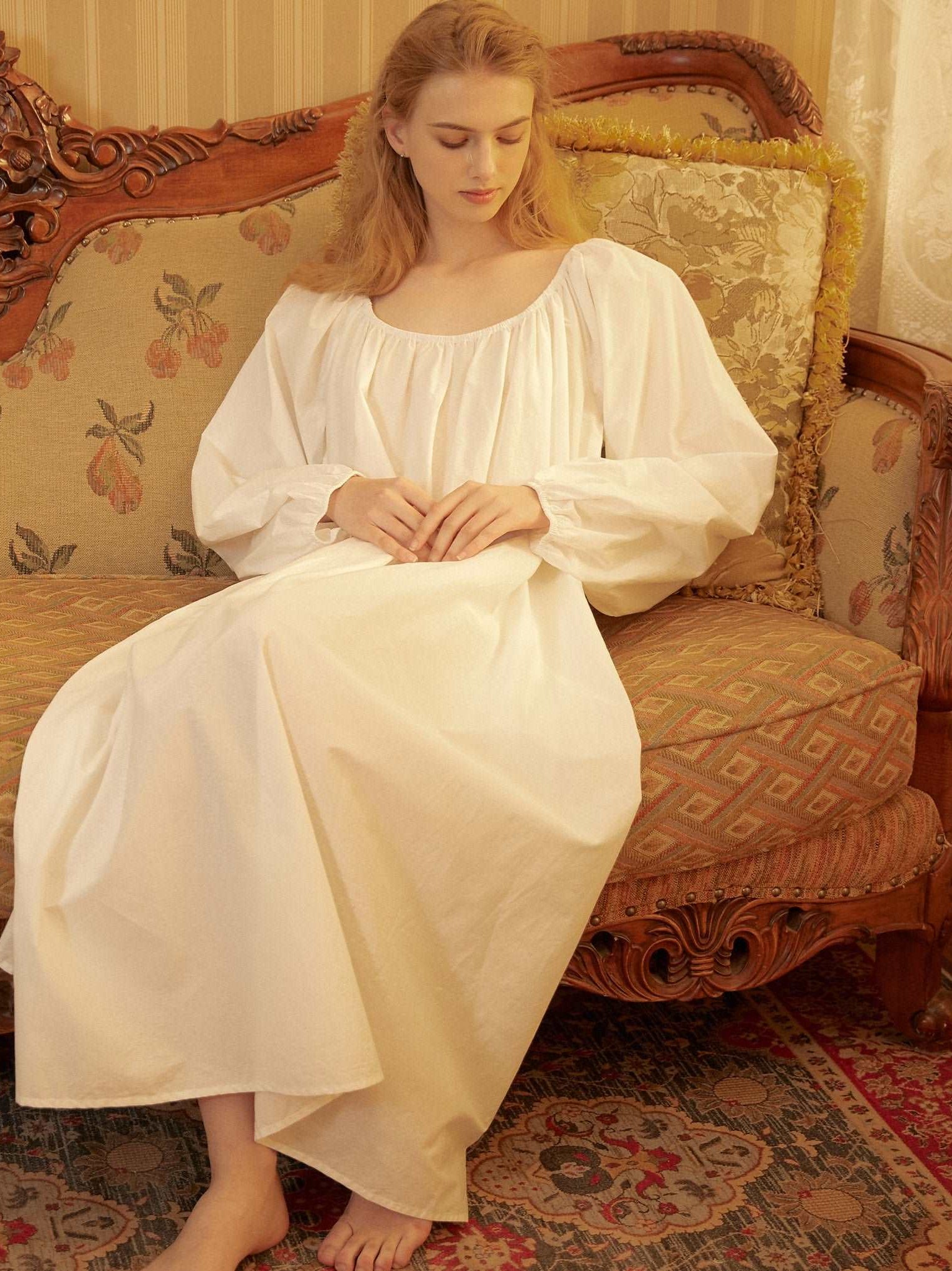 Nightgown Cotton for Women Victorian Nightgown Long Sleepwear Square Neck Long Sleeve Medieval Nightgown Plus Size