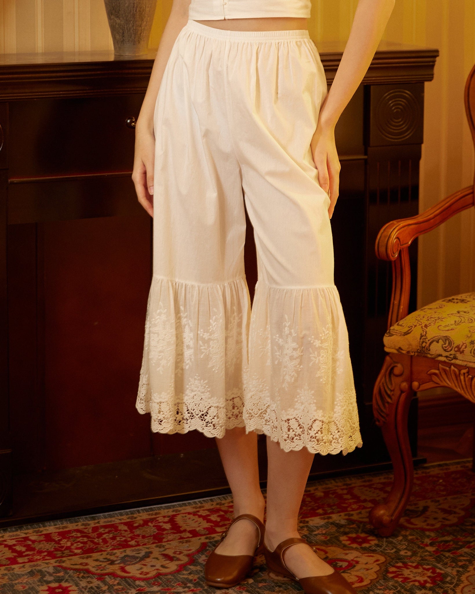 Women’s Bloomers Lace Cotton Bloomers Plus size Edwardian Bloomer Pants Pantaloons Victorian Pettipants Ivory Cream