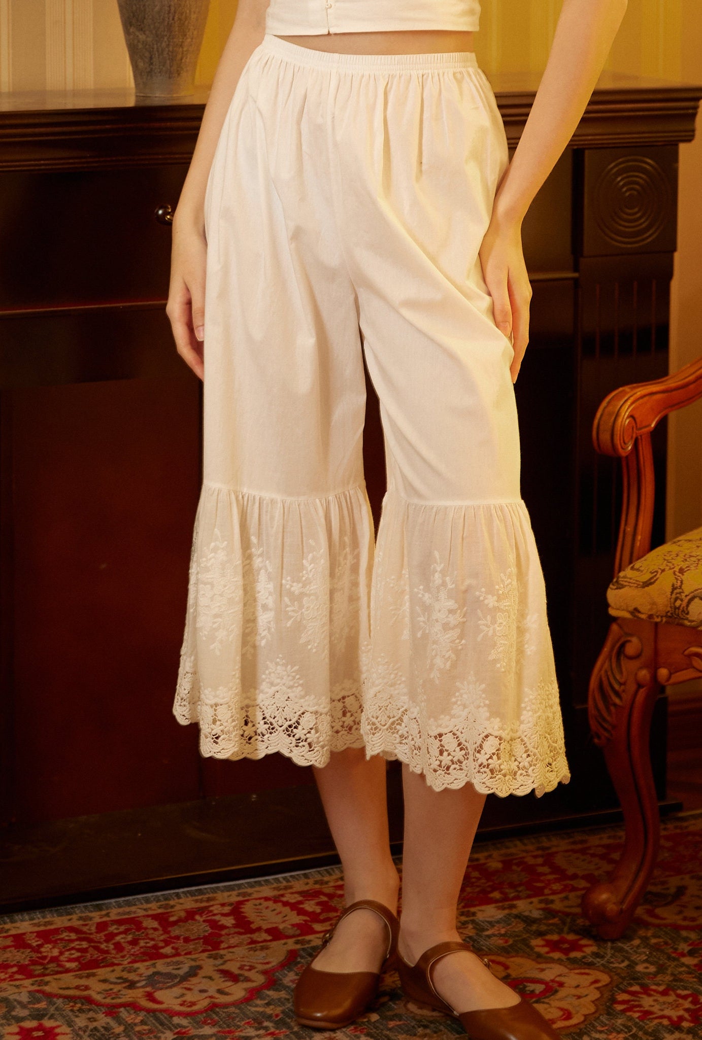 Women’s Bloomers Lace Cotton Bloomers Plus size Edwardian Bloomer Pants Pantaloons Victorian Pettipants Ivory Cream