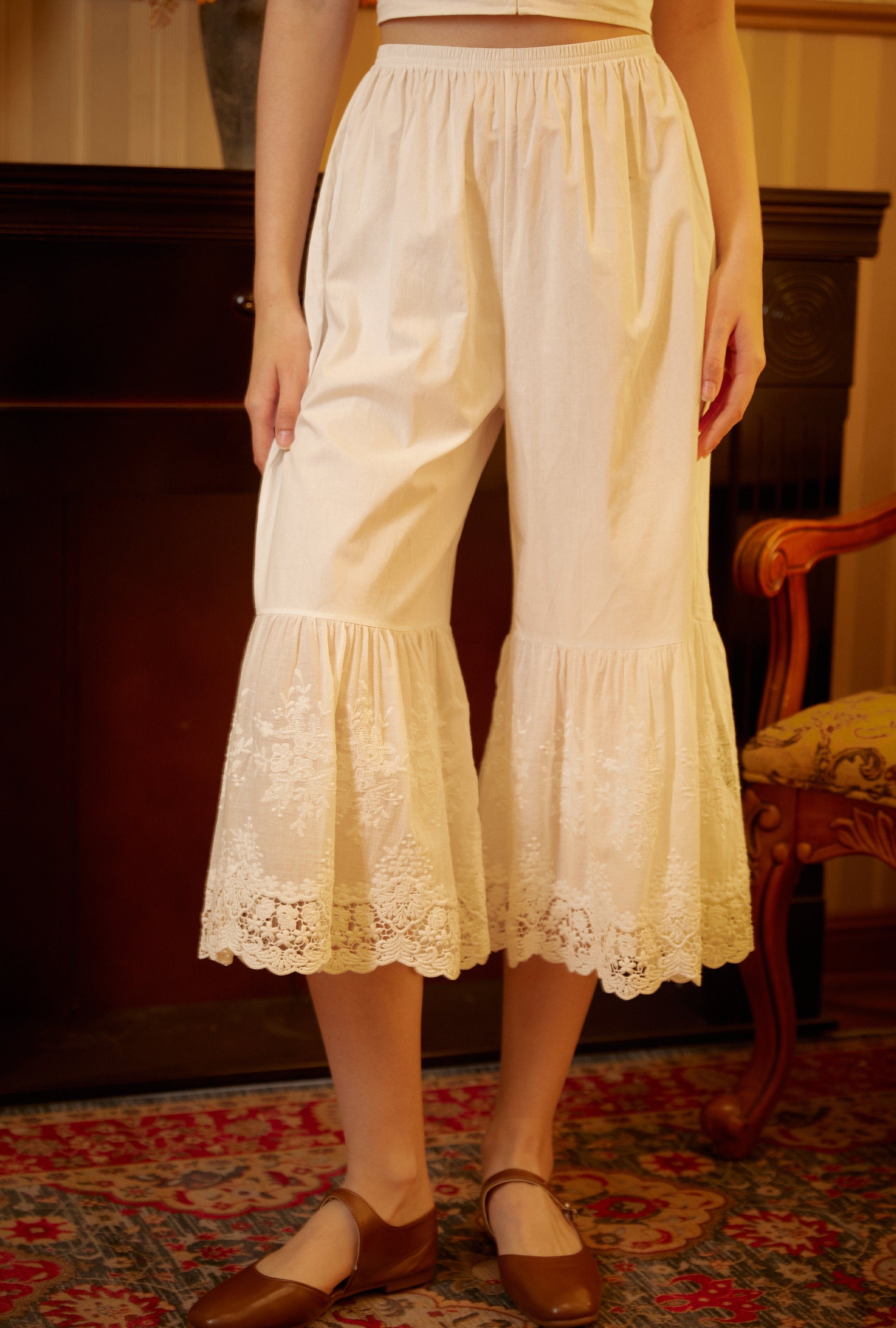 Women’s Bloomers Lace Cotton Bloomers Plus size Edwardian Bloomer Pants Pantaloons Victorian Pettipants Ivory Cream