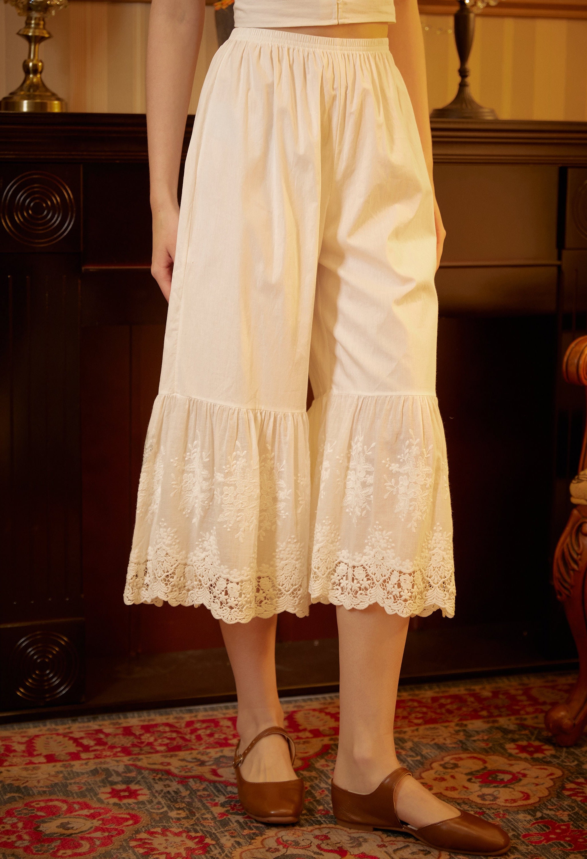 Women’s Bloomers Lace Cotton Bloomers Plus size Edwardian Bloomer Pants Pantaloons Victorian Pettipants Ivory Cream