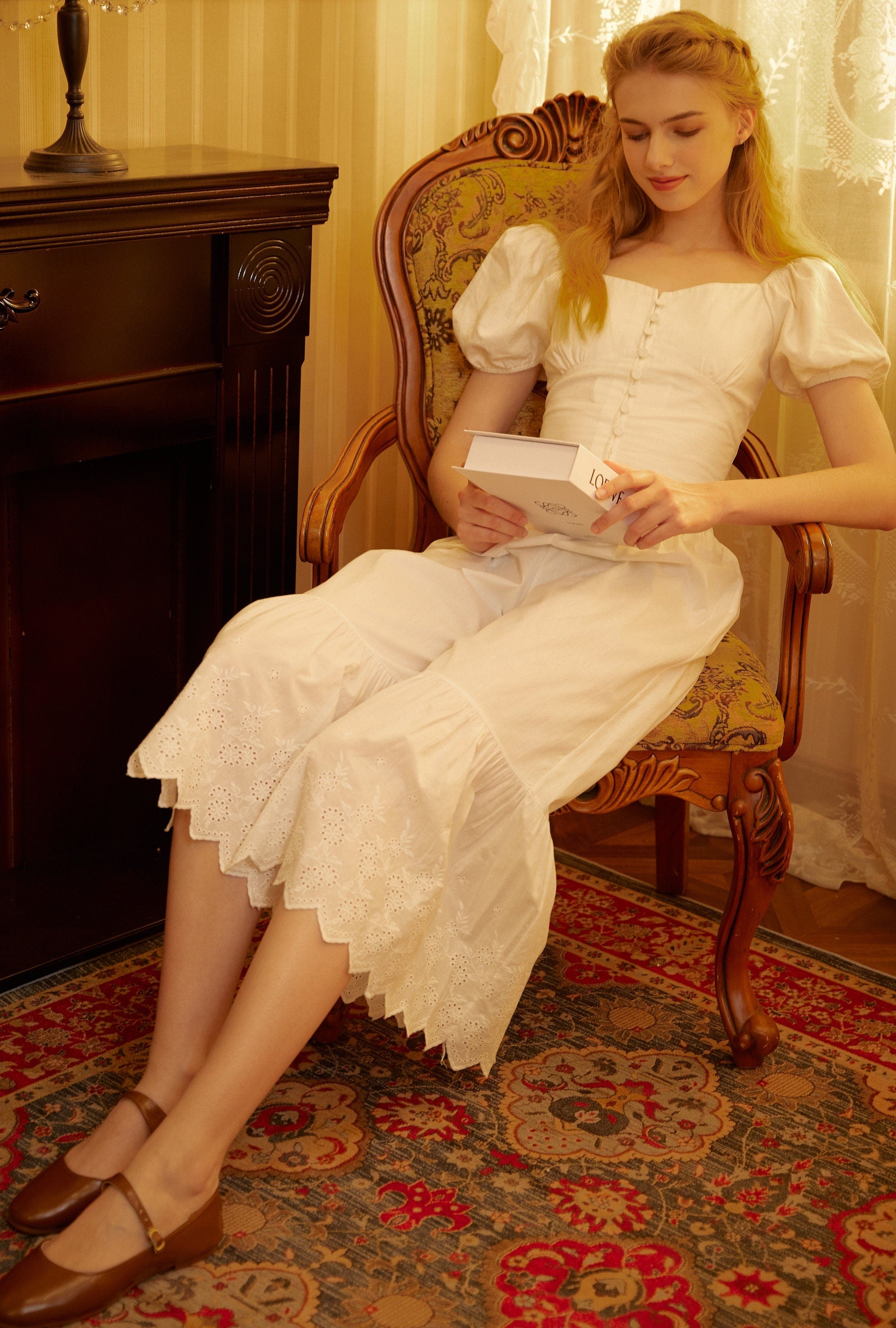 Women’s Bloomers Cotton Pantaloons Pajama Victorian Bloomer Pants Sleepwear Pettipants Floral embroidery Hem Ivory Black Cream