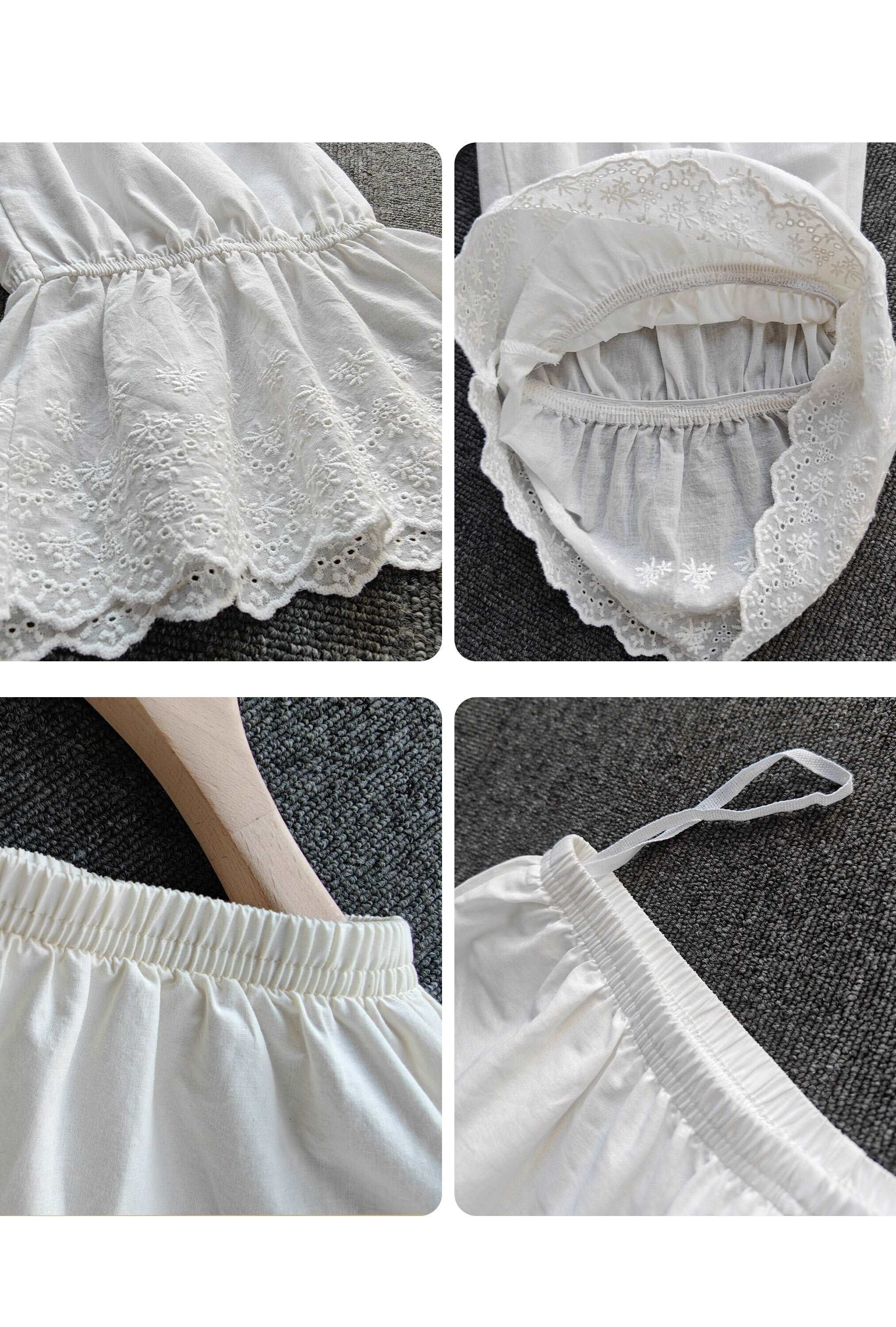 Cotton Bloomers Shorts Women Pantaloons Daisy Embroidery Petal Hem Pajama Capri Pants Vintage Style Cropped Pants Ivory Cream