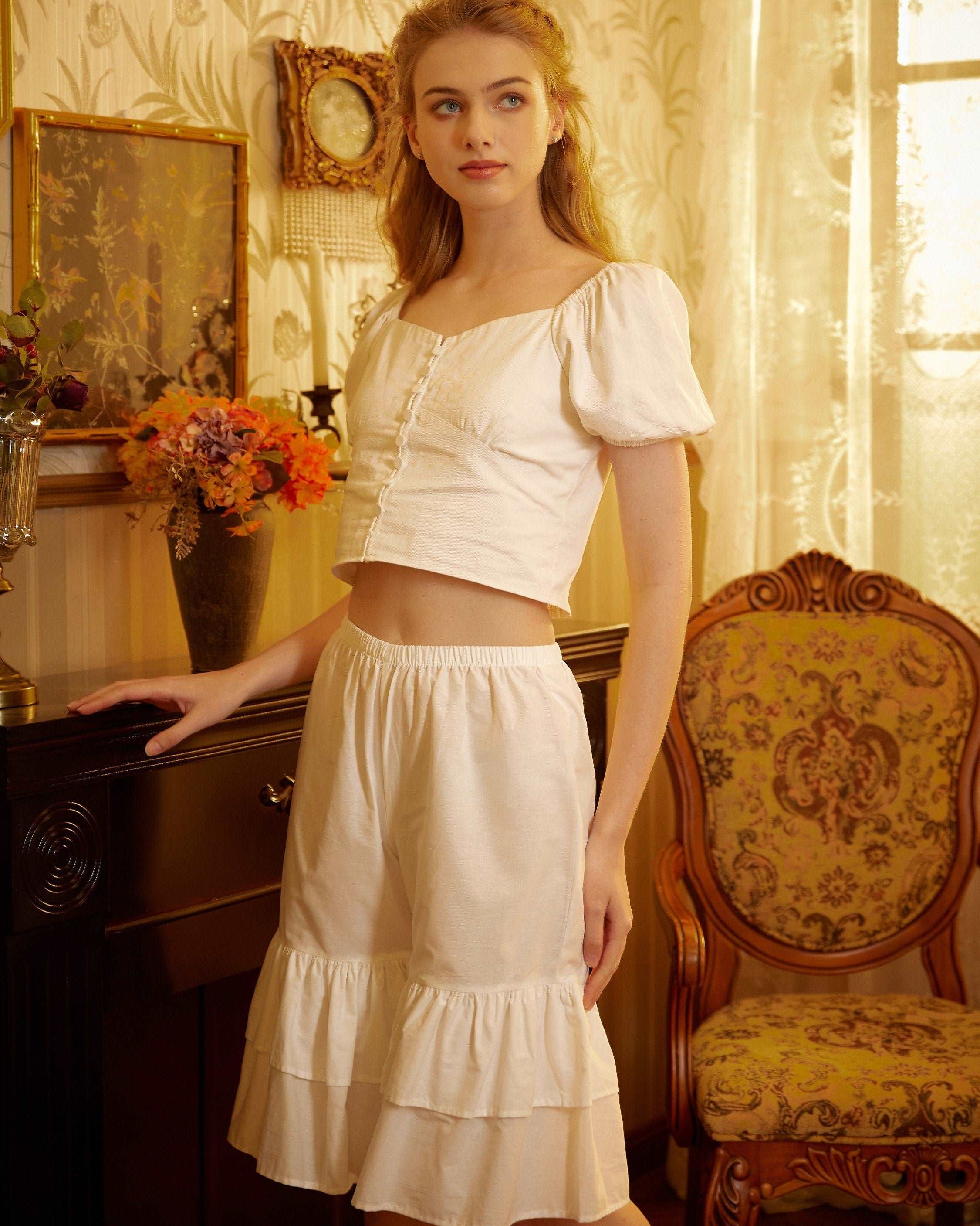 Cotton Bloomers Women Pantaloons Victorian Plus Size Bloomers Loungewear Bloomer Pants Pettipants with Ruffles