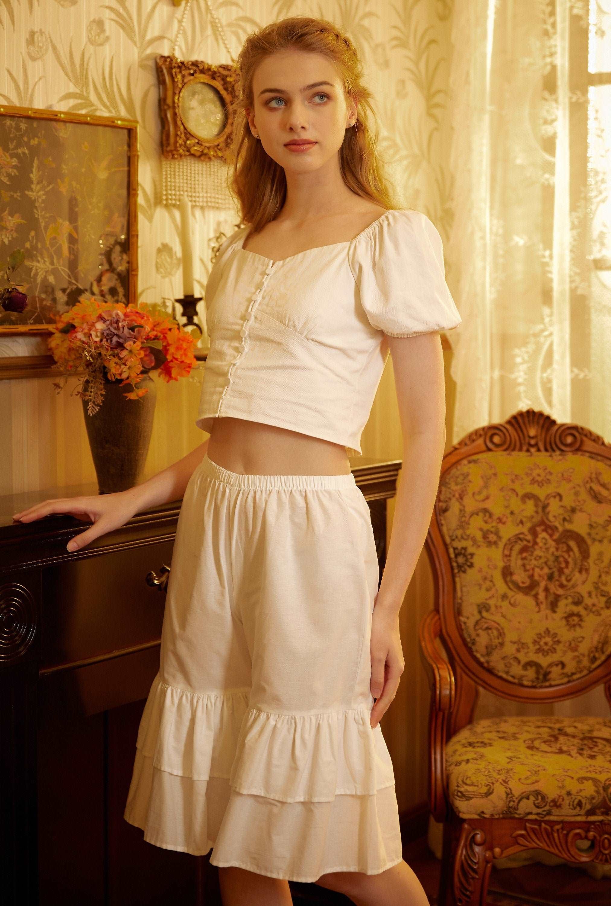 Cotton Bloomers Women Pantaloons Victorian Plus Size Bloomers Loungewear Bloomer Pants Pettipants with Ruffles