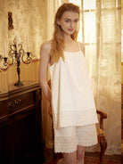 Cotton Bloomers Women shorts with Daisy Embroidery Petal Hem Pantaloons Pajama Pants Sleepwear Vintage Pettipants Ivory Cream