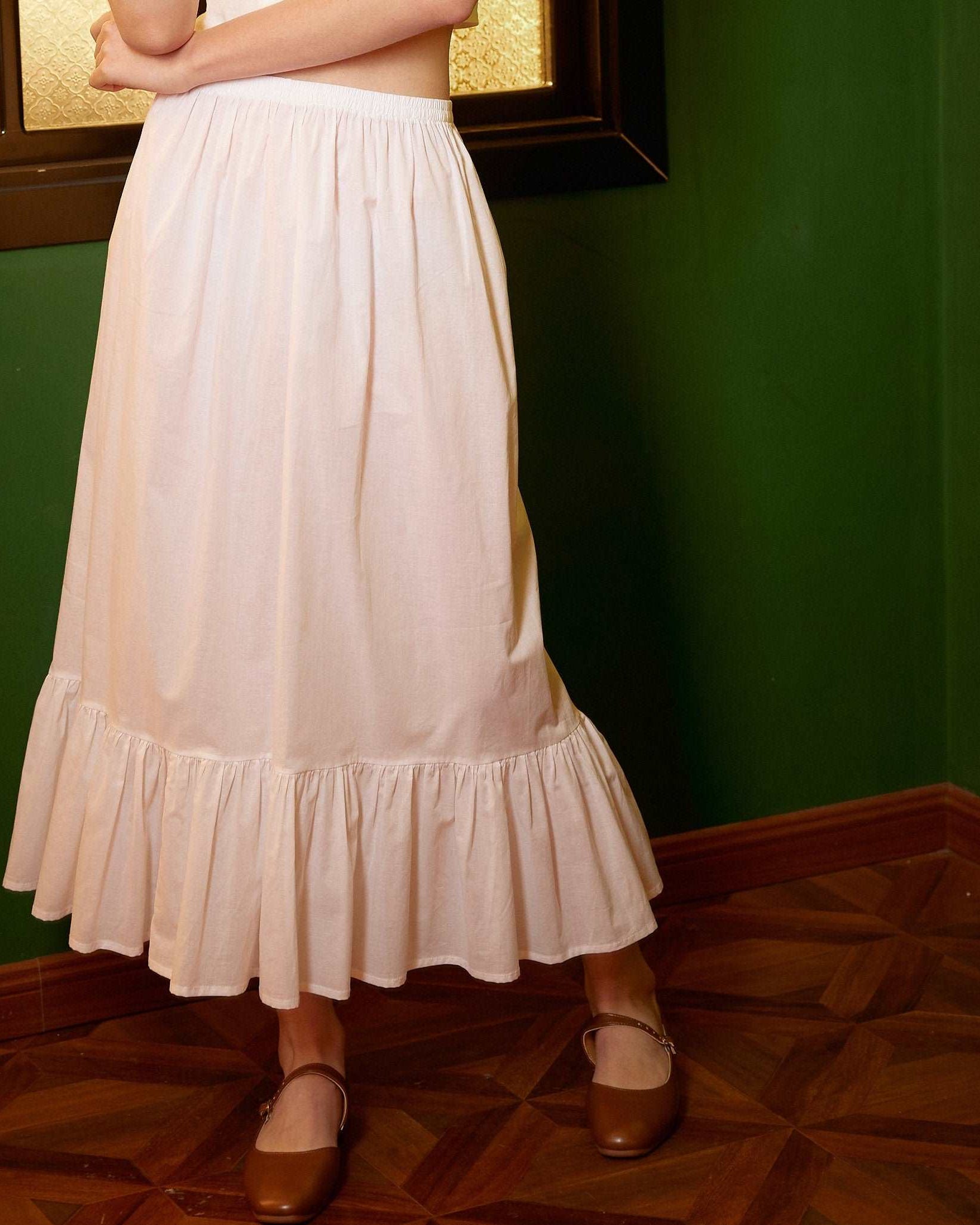 Petticoat Skirt 100% Cotton Half Slip Unterrock Jupon Skirt Extender Slip Underskirt Ivory/Beige/Black