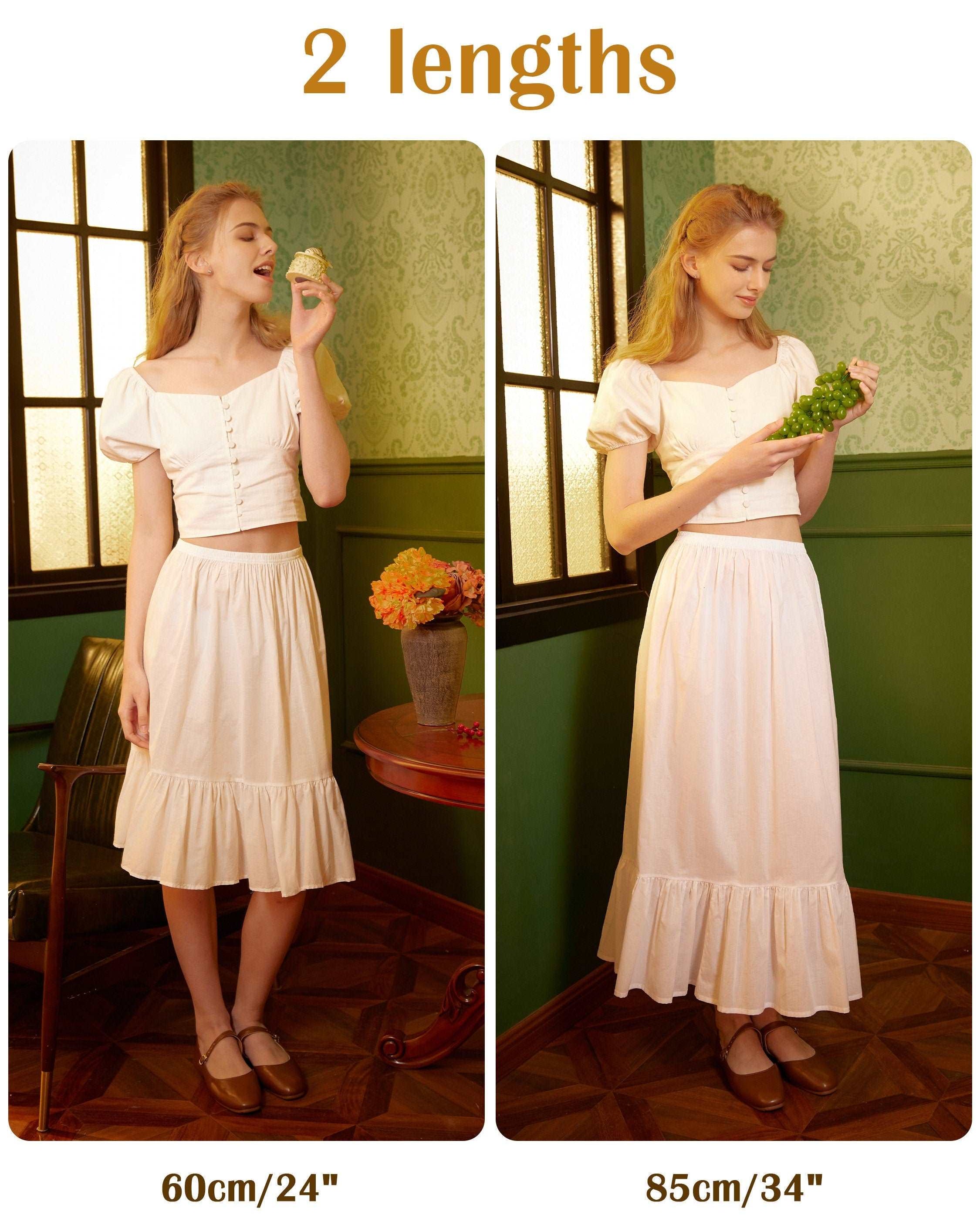 Petticoat Skirt 100% Cotton Half Slip Unterrock Jupon Skirt Extender Slip Underskirt Ivory/Beige/Black