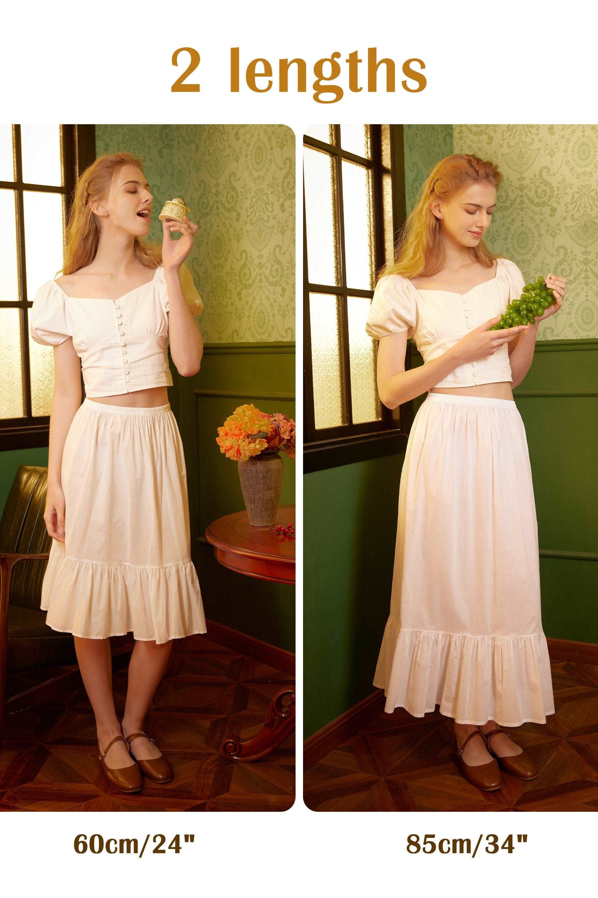 Petticoat Skirt 100% Cotton Half Slip Unterrock Jupon Skirt Extender Slip Underskirt Ivory/Beige/Black