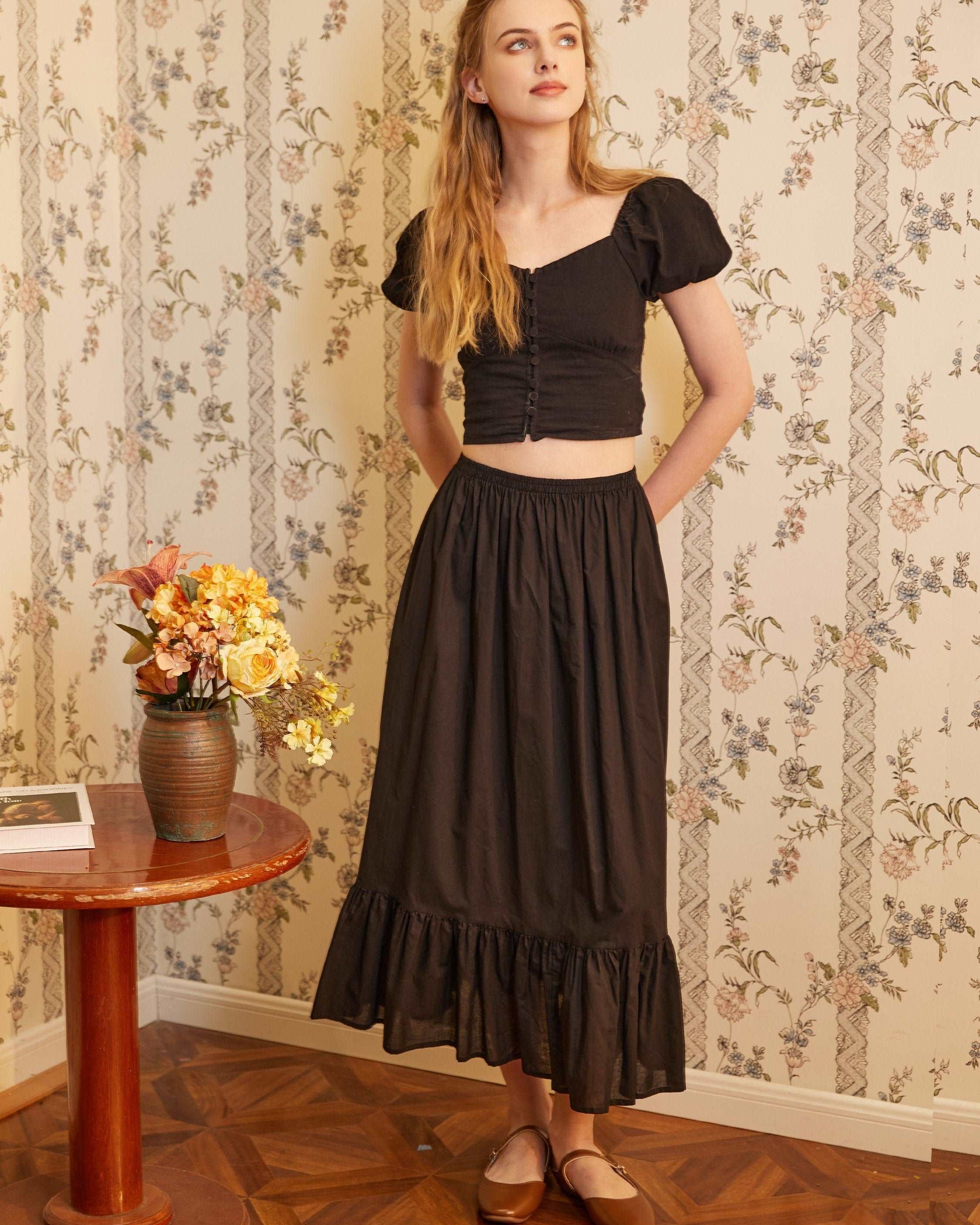 Petticoat Skirt 100% Cotton Half Slip Unterrock Jupon Skirt Extender Slip Underskirt Ivory/Beige/Black