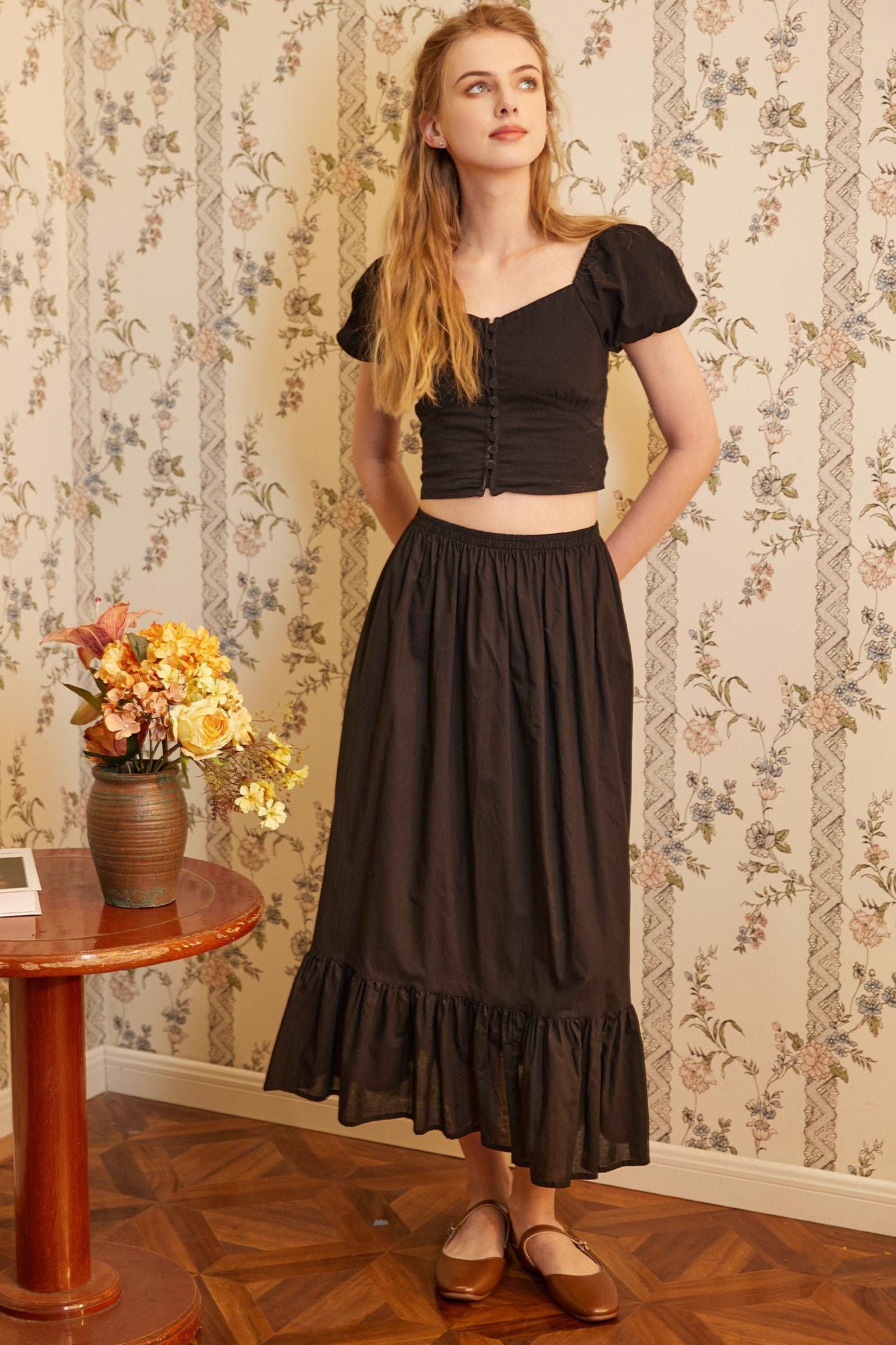 Petticoat Skirt 100% Cotton Half Slip Unterrock Jupon Skirt Extender Slip Underskirt Ivory/Beige/Black