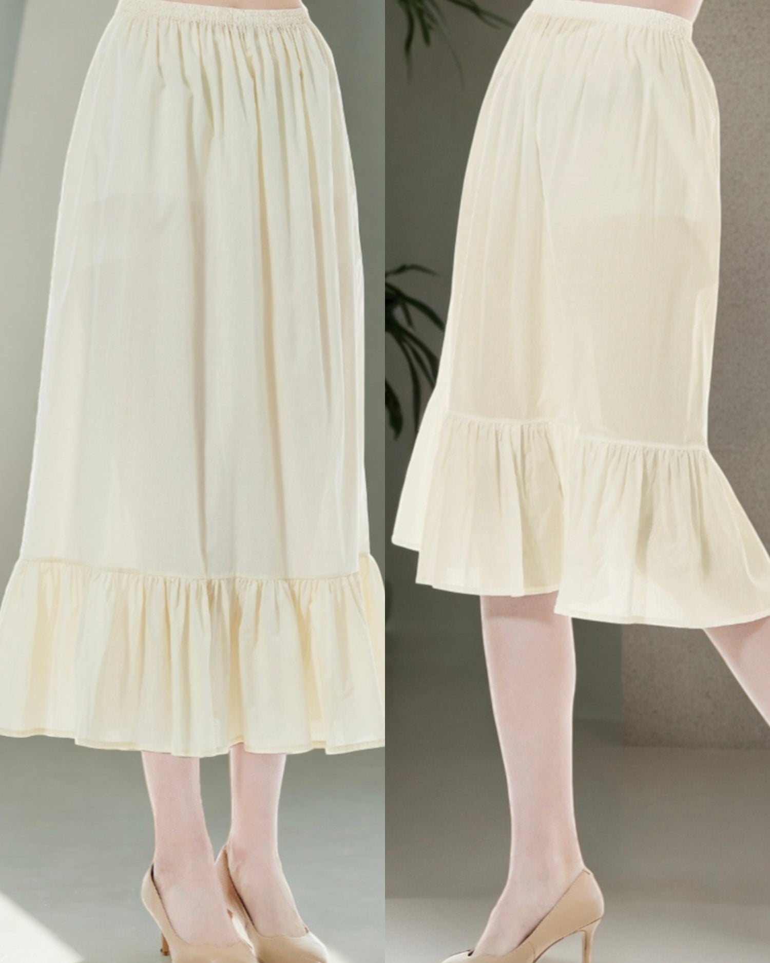 Petticoat Skirt 100% Cotton Half Slip Unterrock Jupon Skirt Extender Slip Underskirt Ivory/Beige/Black