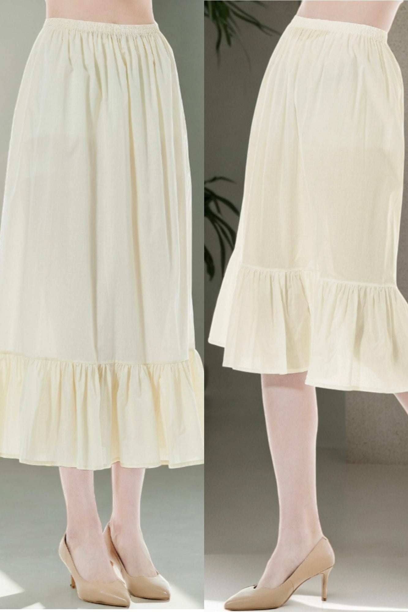 Petticoat Skirt 100% Cotton Half Slip Unterrock Jupon Skirt Extender Slip Underskirt Ivory/Beige/Black
