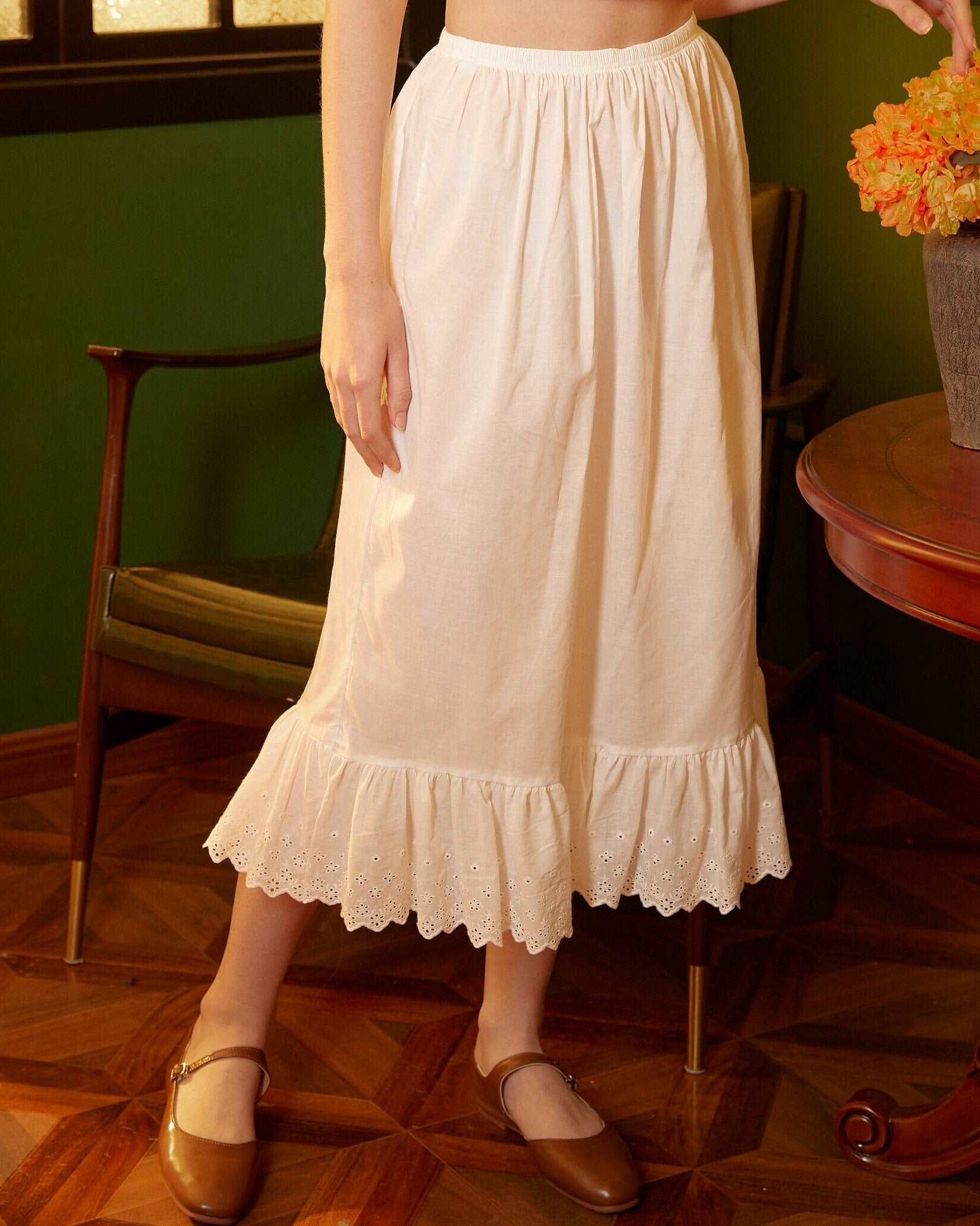 Half Slip Cotton Petticoat Skirt Extender Slip Lace Embroidery Unterrock Medieval Underskirt Ivory Black