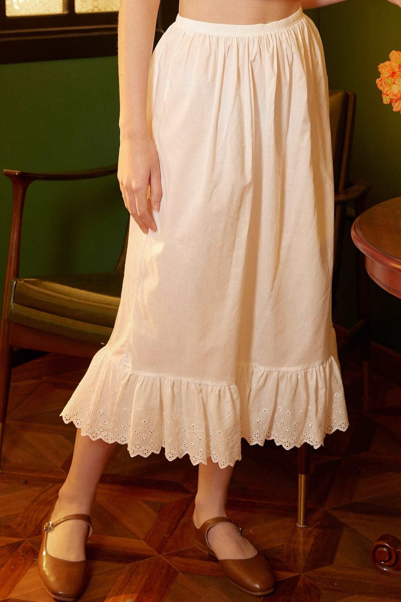 Half Slip Cotton Petticoat Skirt Extender Slip Lace Embroidery Unterrock Medieval Underskirt Ivory Black