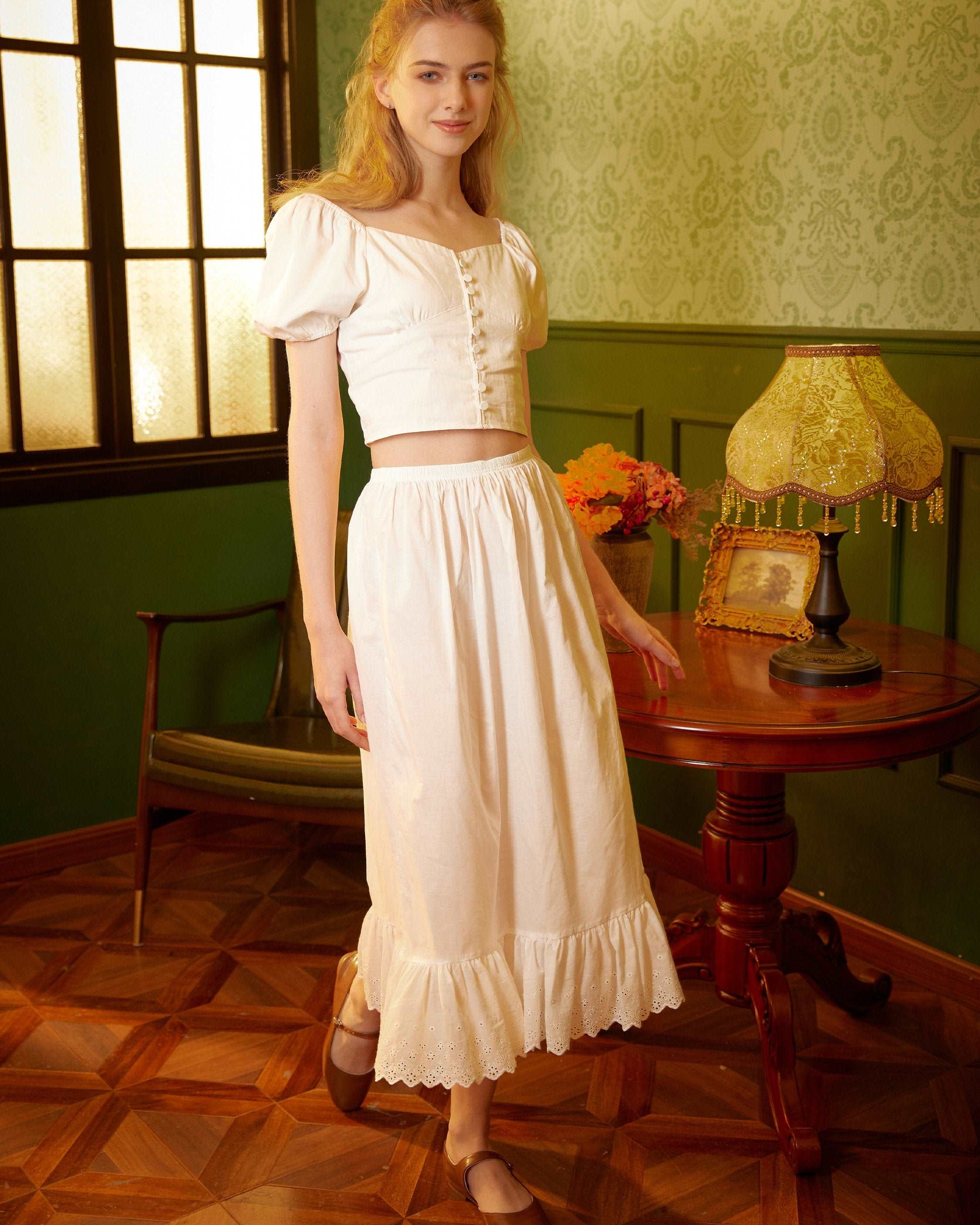 Half Slip Cotton Petticoat Skirt Extender Slip Lace Embroidery Unterrock Medieval Underskirt Ivory Black