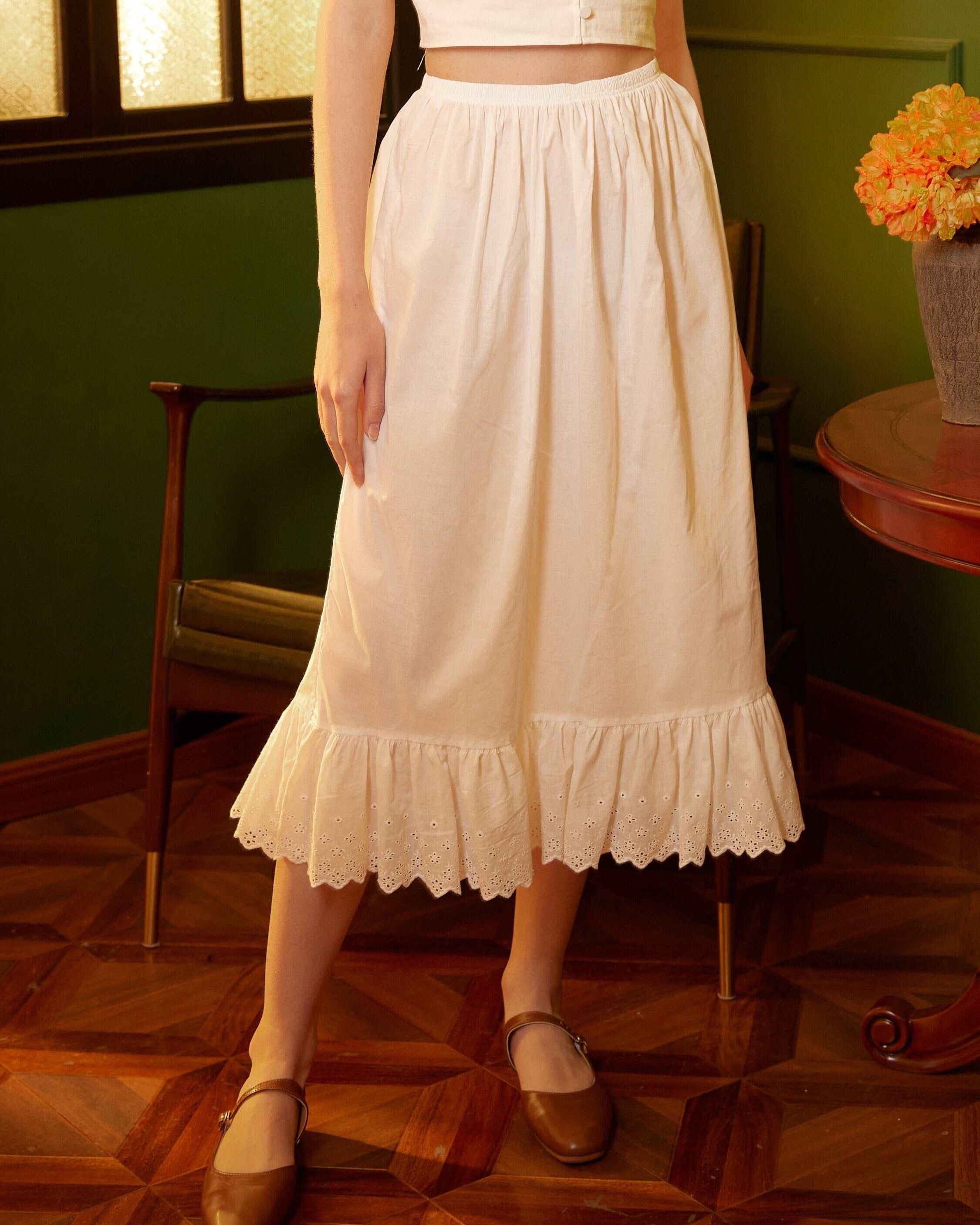 Half Slip Cotton Petticoat Skirt Extender Slip Lace Embroidery Unterrock Medieval Underskirt Ivory Black