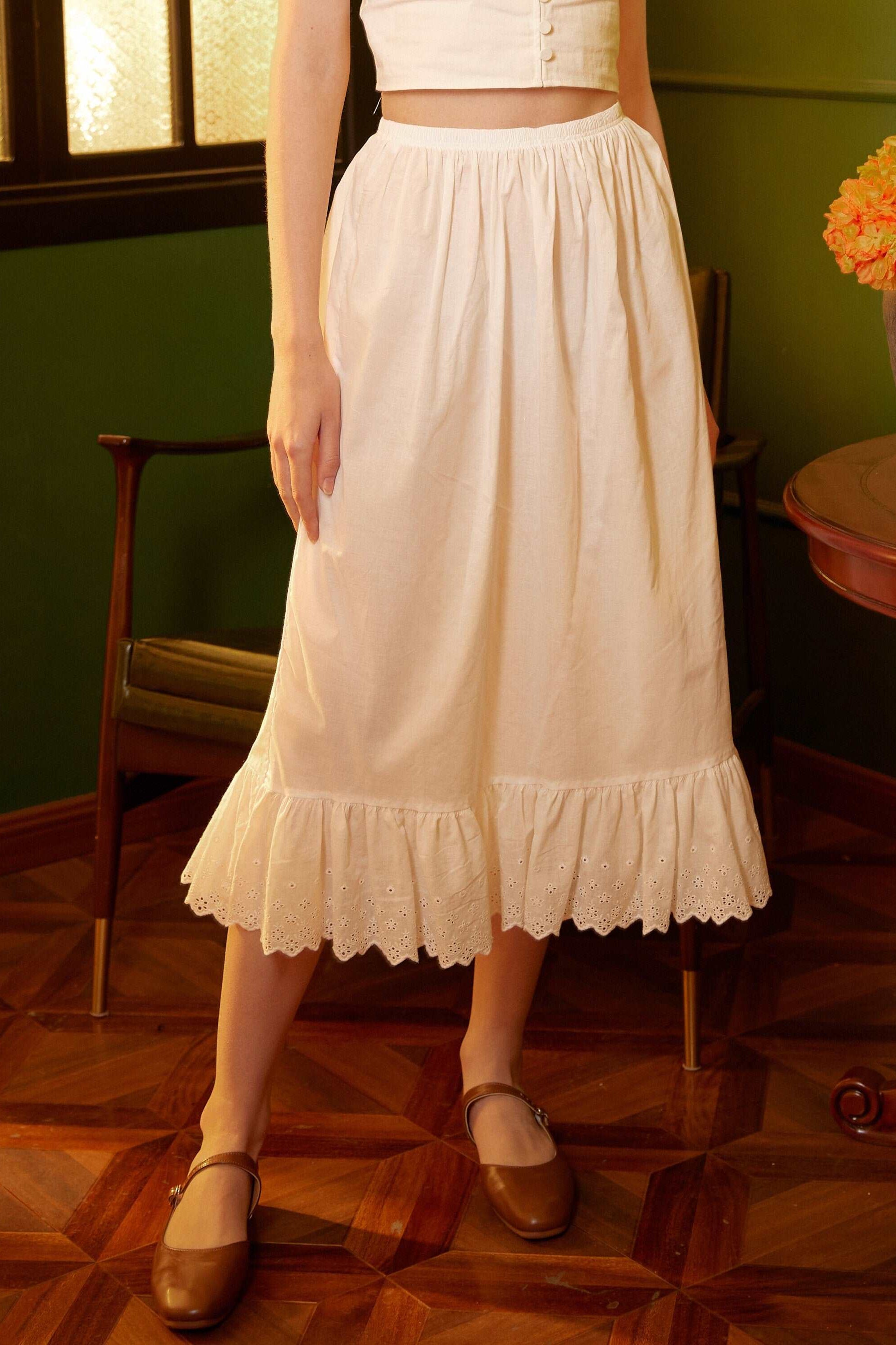 Half Slip Cotton Petticoat Skirt Extender Slip Lace Embroidery Unterrock Medieval Underskirt Ivory Black