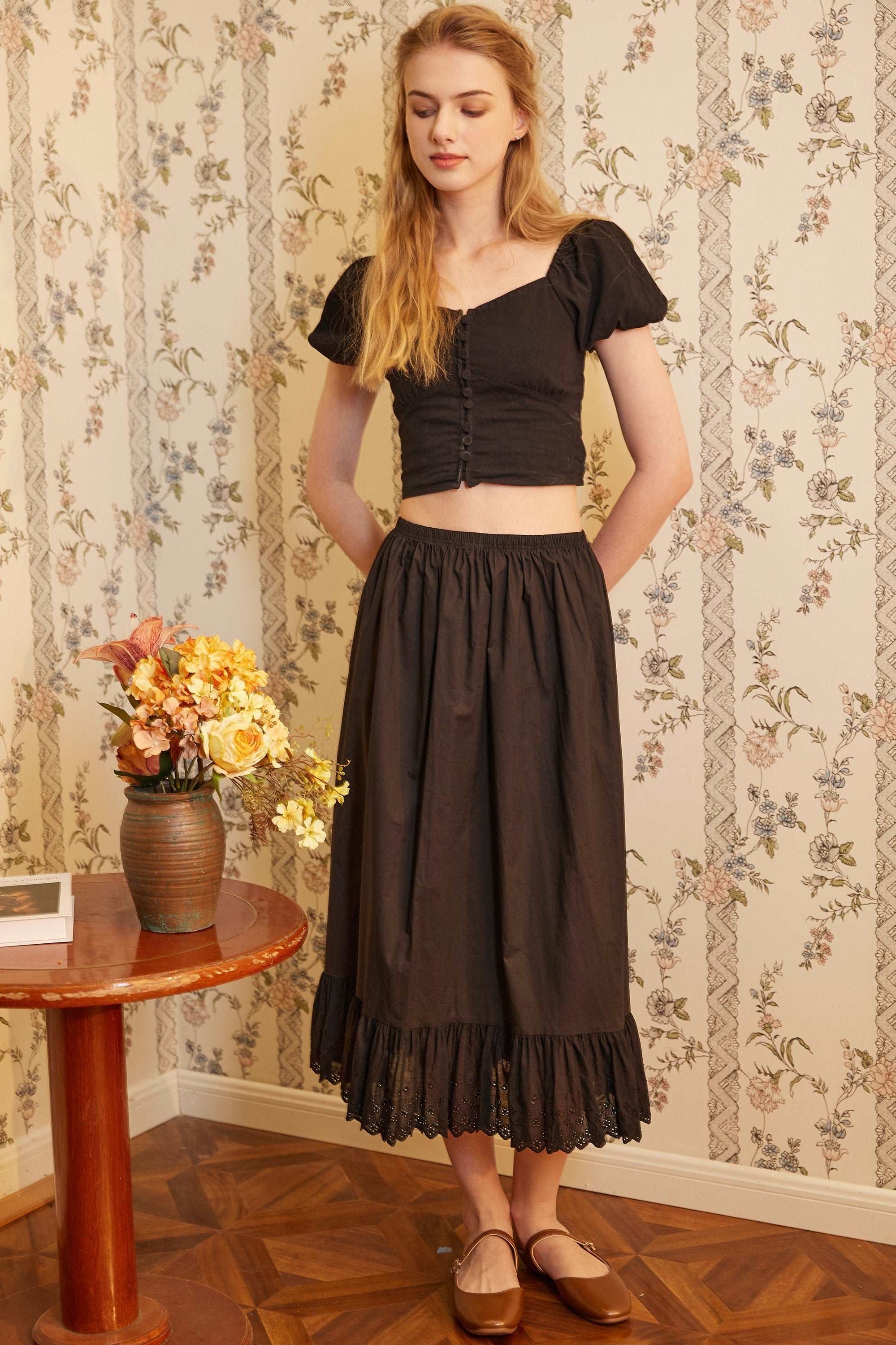 Half Slip Cotton Petticoat Skirt Extender Slip Lace Embroidery Unterrock Medieval Underskirt Ivory Black