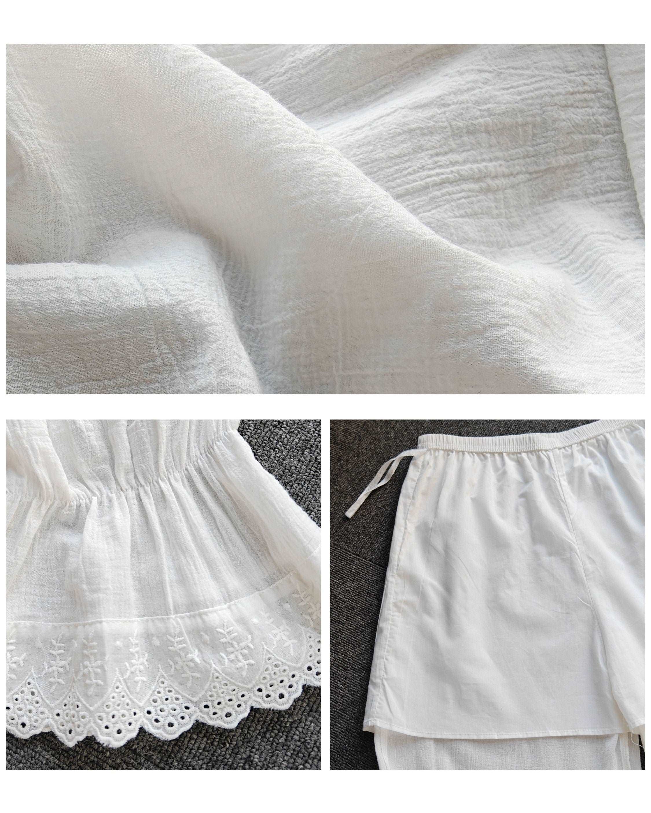 Bloomers Women Cotton Pantaloons Pajama Victorian Bloomers Capris Pants Sleepwear Pettipants with Elastic Lace Ruffle Hem Ivory