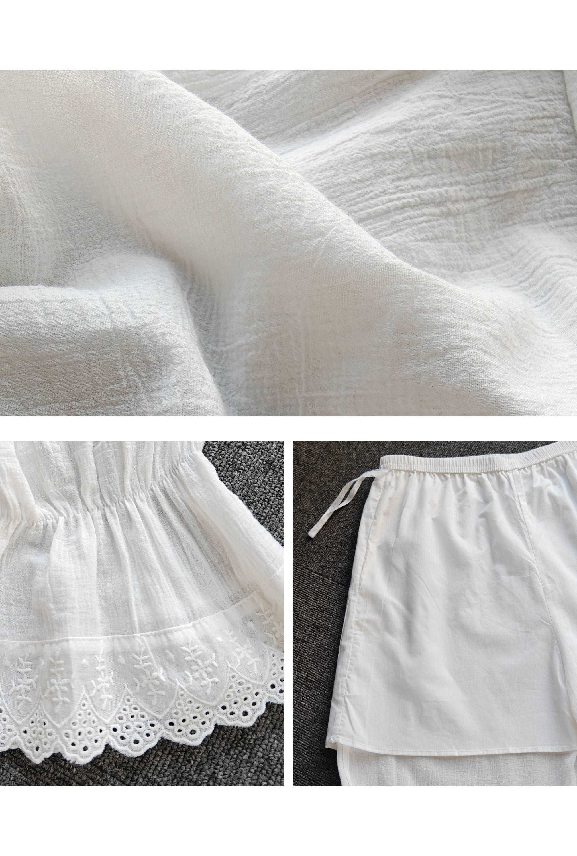 Bloomers Women Cotton Pantaloons Pajama Victorian Bloomers Capris Pants Sleepwear Pettipants with Elastic Lace Ruffle Hem Ivory
