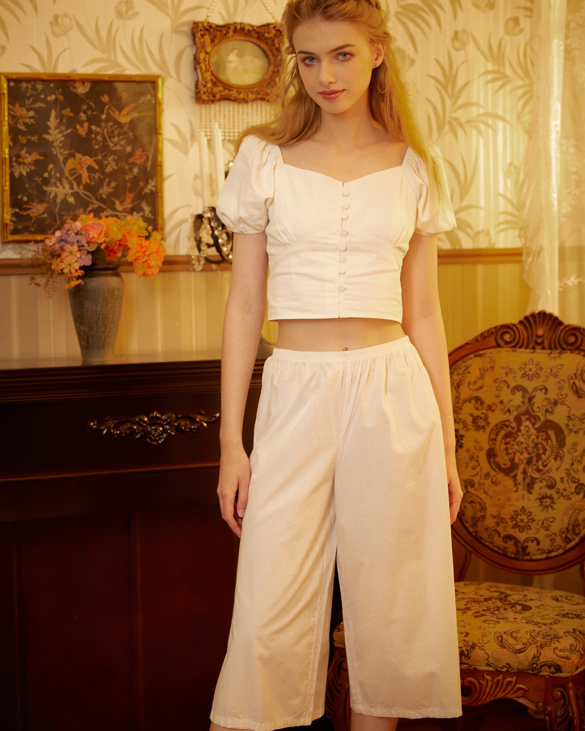 Women’s Bloomers Cotton Pettipants Cotton Culotte Slip Victorian Bloomer Pants Pajama Pantaloon Loungewear Ivory