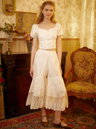 Women’s Bloomers Cotton Long Bloomers Plus Size Pantaloons Pettipants Victorian Underwear Lace Bloomer Pants Ivory Black Cream