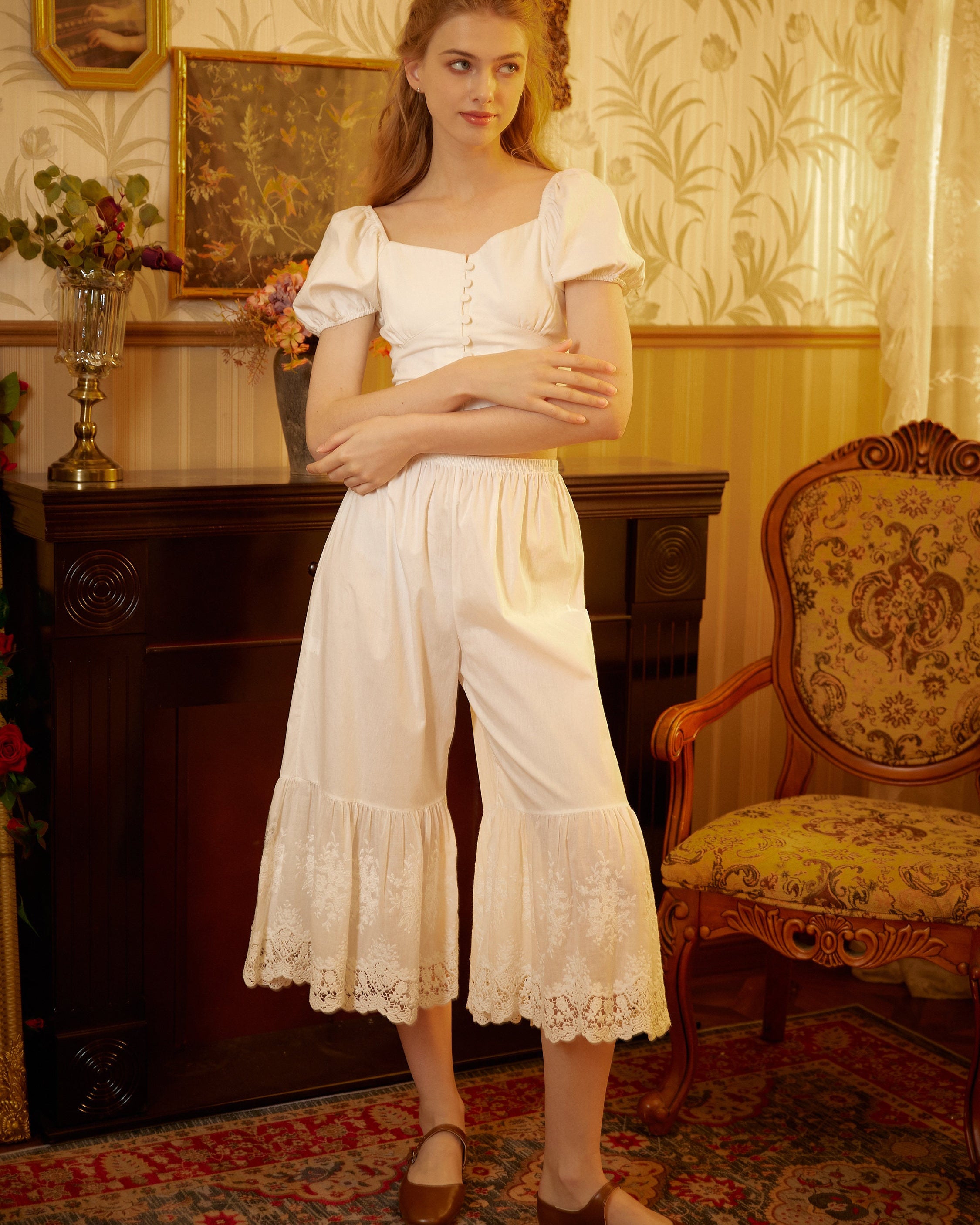 Women’s Bloomers Lace Cotton Bloomers Plus size Edwardian Bloomer Pants Pantaloons Victorian Pettipants Ivory Cream