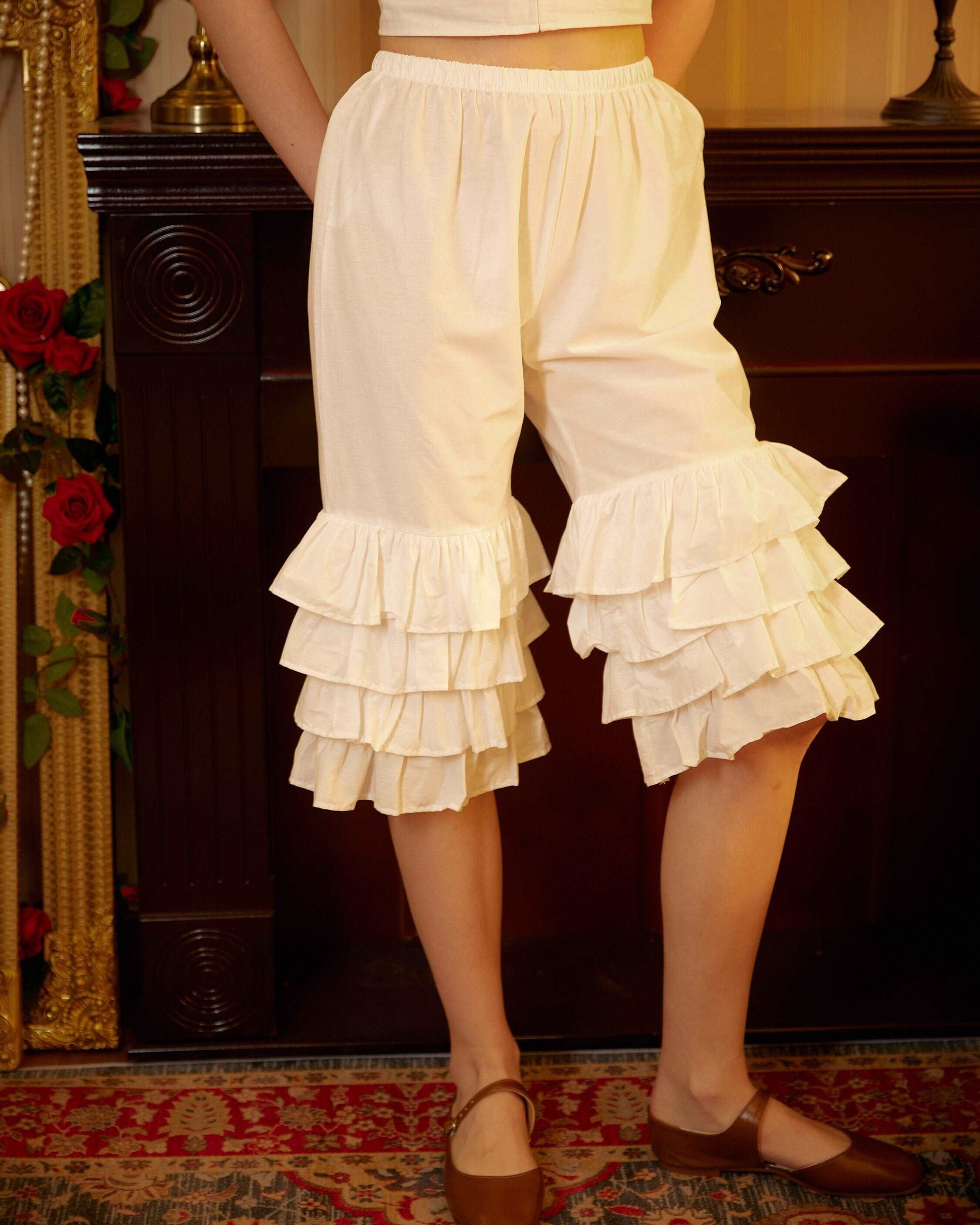 Cotton Victorian Bloomers Ruffles Woman Pantaloons Bloomer Pants Cropped Pants Loungewear Cotton Pettipants