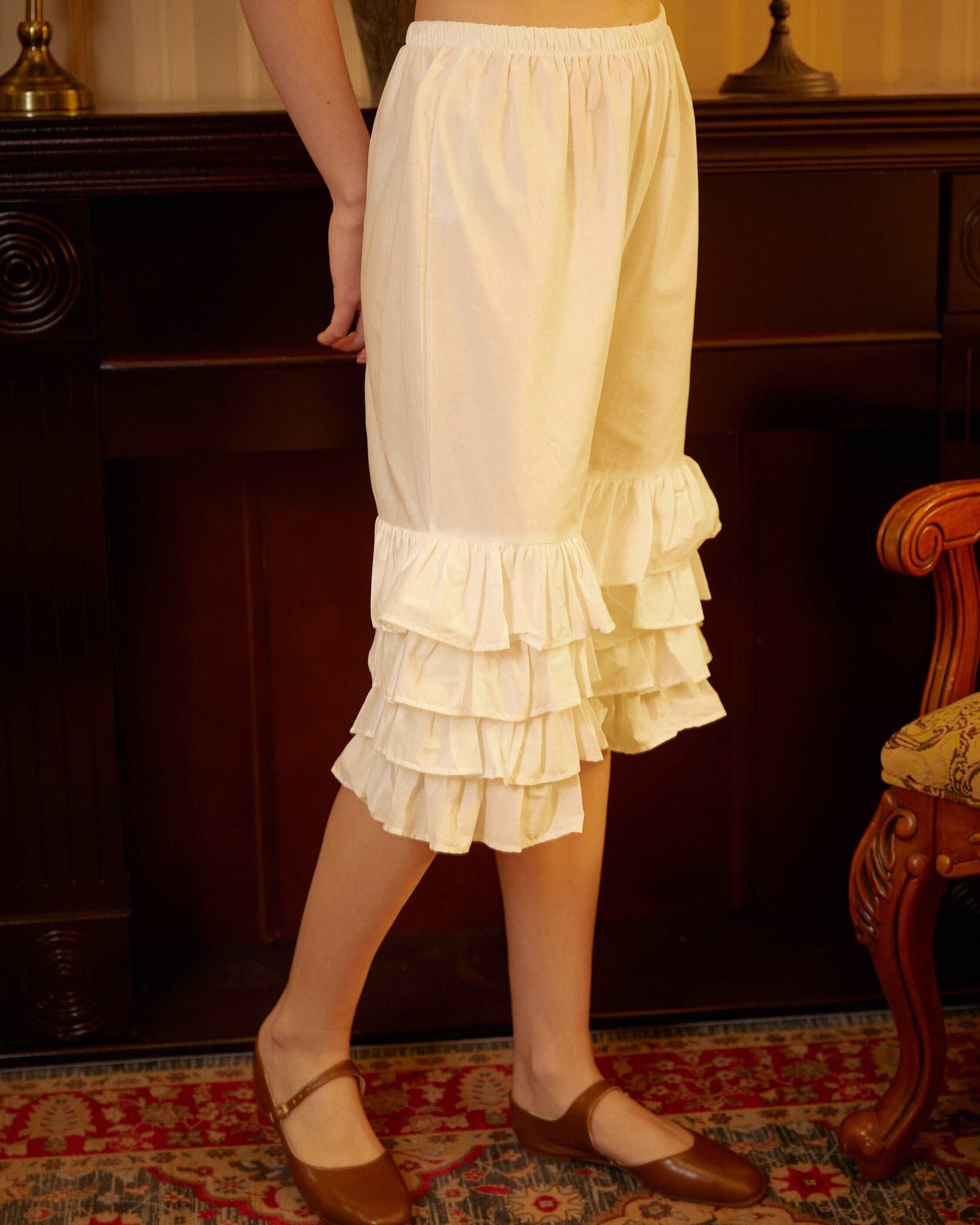 Cotton Victorian Bloomers Ruffles Woman Pantaloons Bloomer Pants Cropped Pants Loungewear Cotton Pettipants