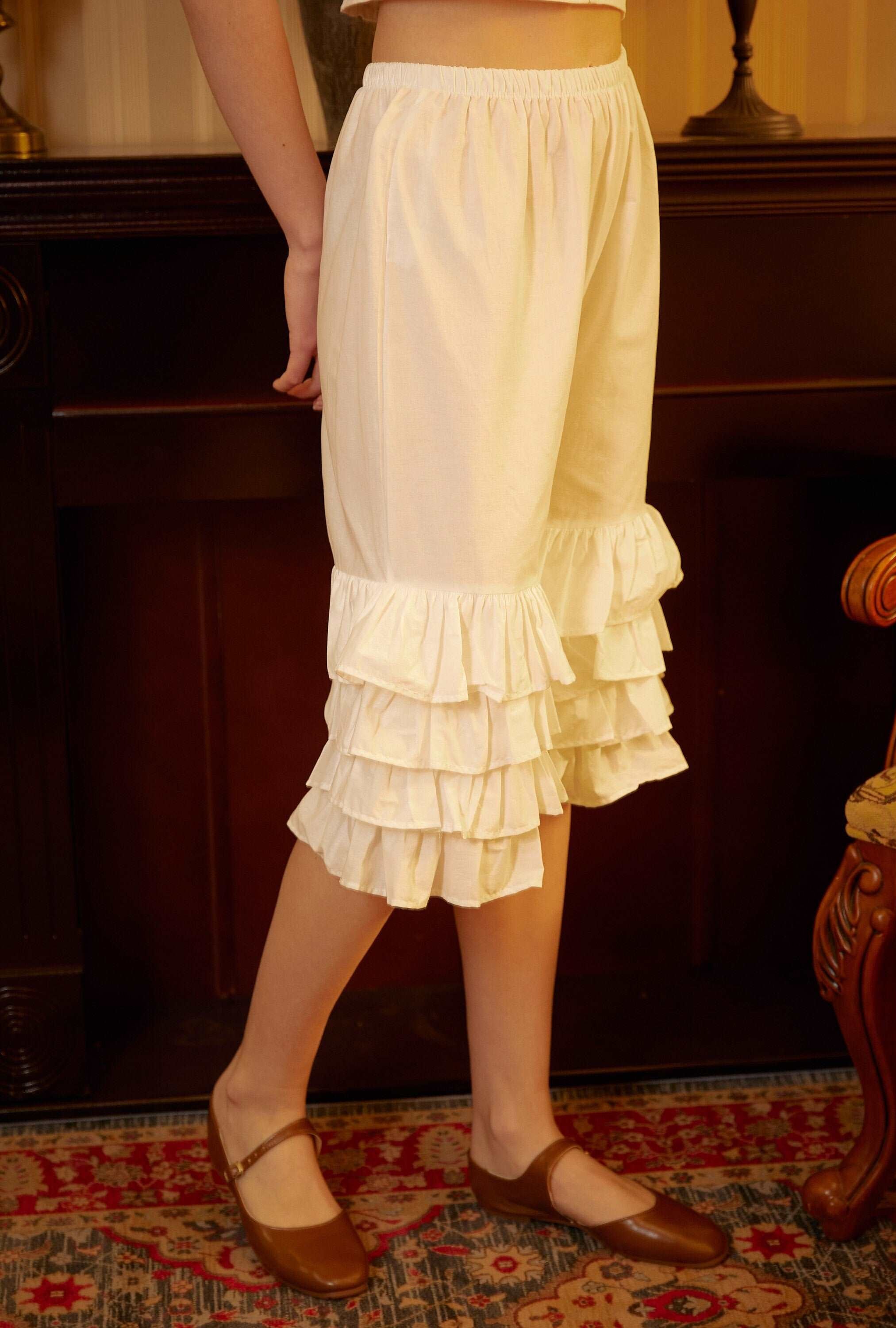 Cotton Victorian Bloomers Ruffles Woman Pantaloons Bloomer Pants Cropped Pants Loungewear Cotton Pettipants