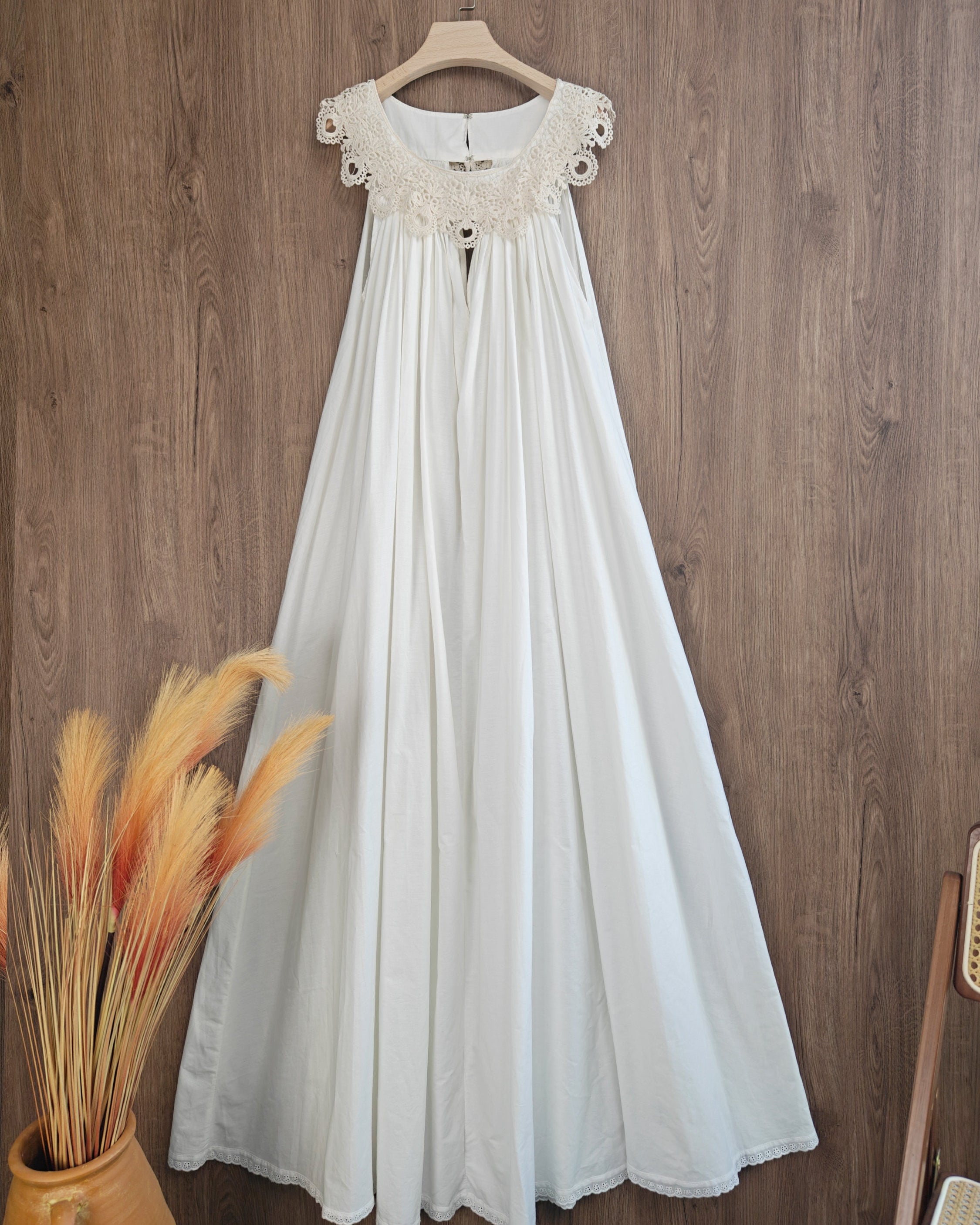 Victorian Nightgown for Women White Nightie 100% Cotton Sleeveless long Sleepwear Plus Size Nightgown