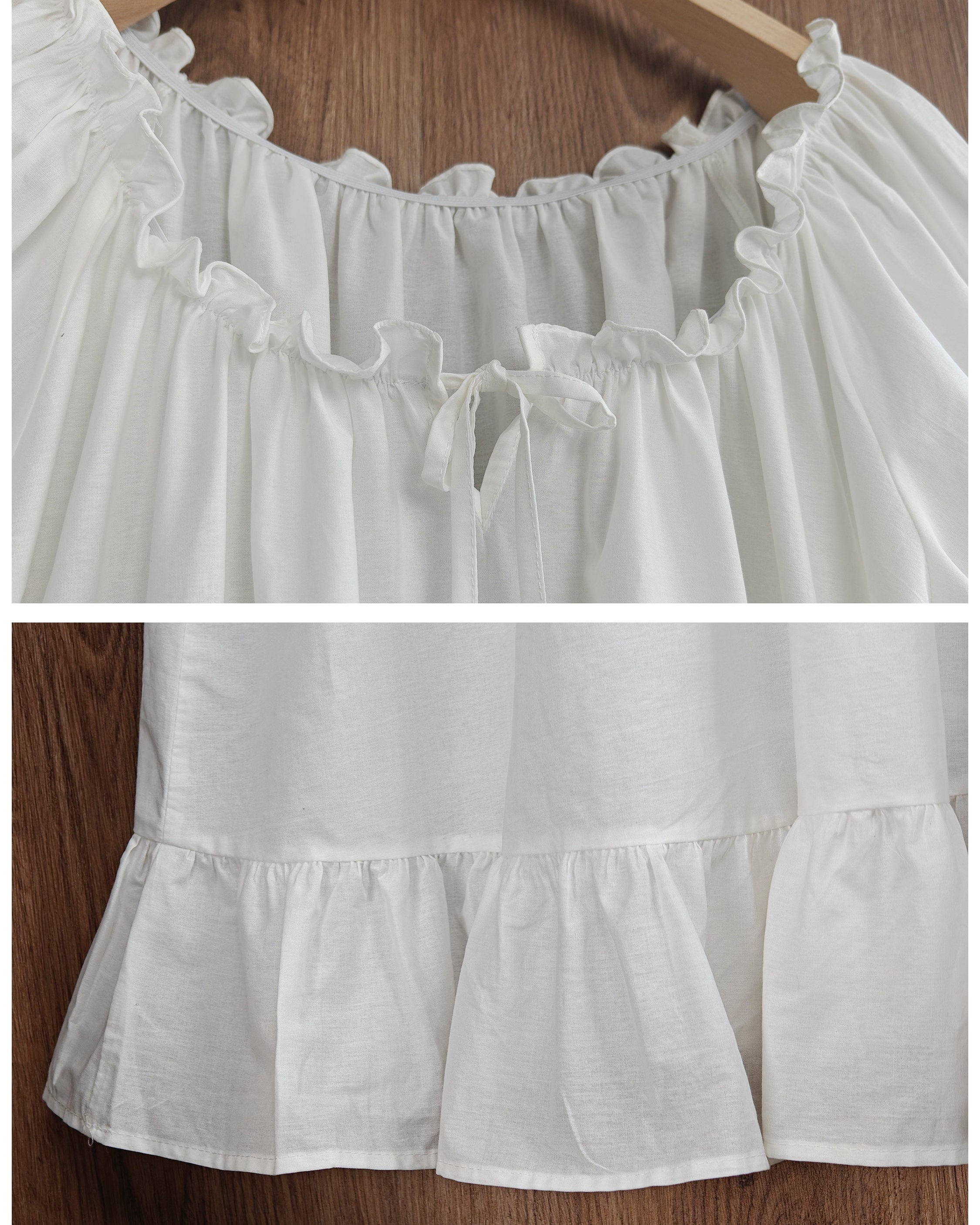 Ruffled Victorian Nightgown Vintage Inspired Summer Nightgown Loose White Long Sleepwear Ruffled Scoop Neckline Dress Elastic Sleeves