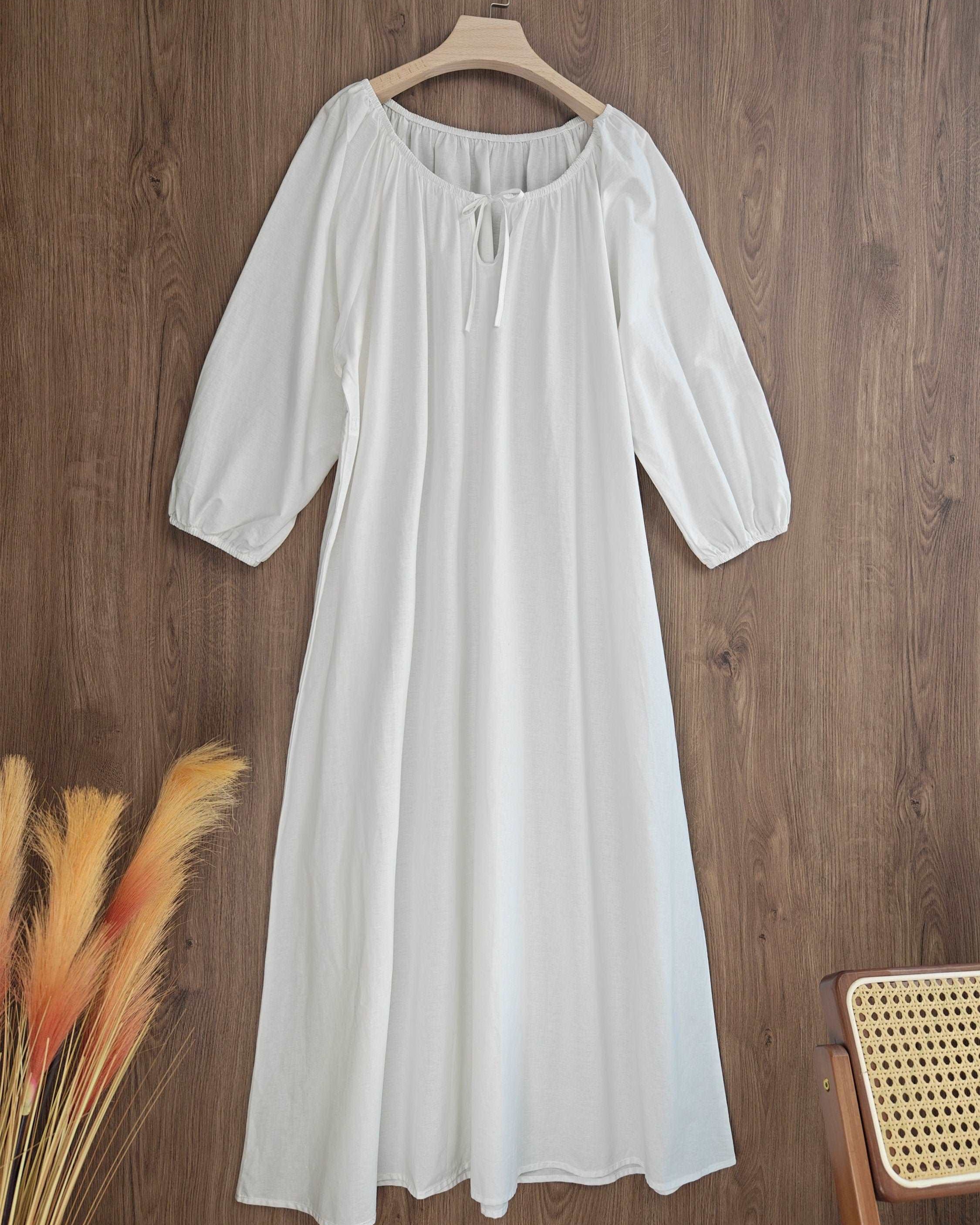 Nightgown Cotton for Women Victorian Nightgown Long Sleepwear Scoop Neck Three-quarter Sleeve Medieval Nightgown Plus Size