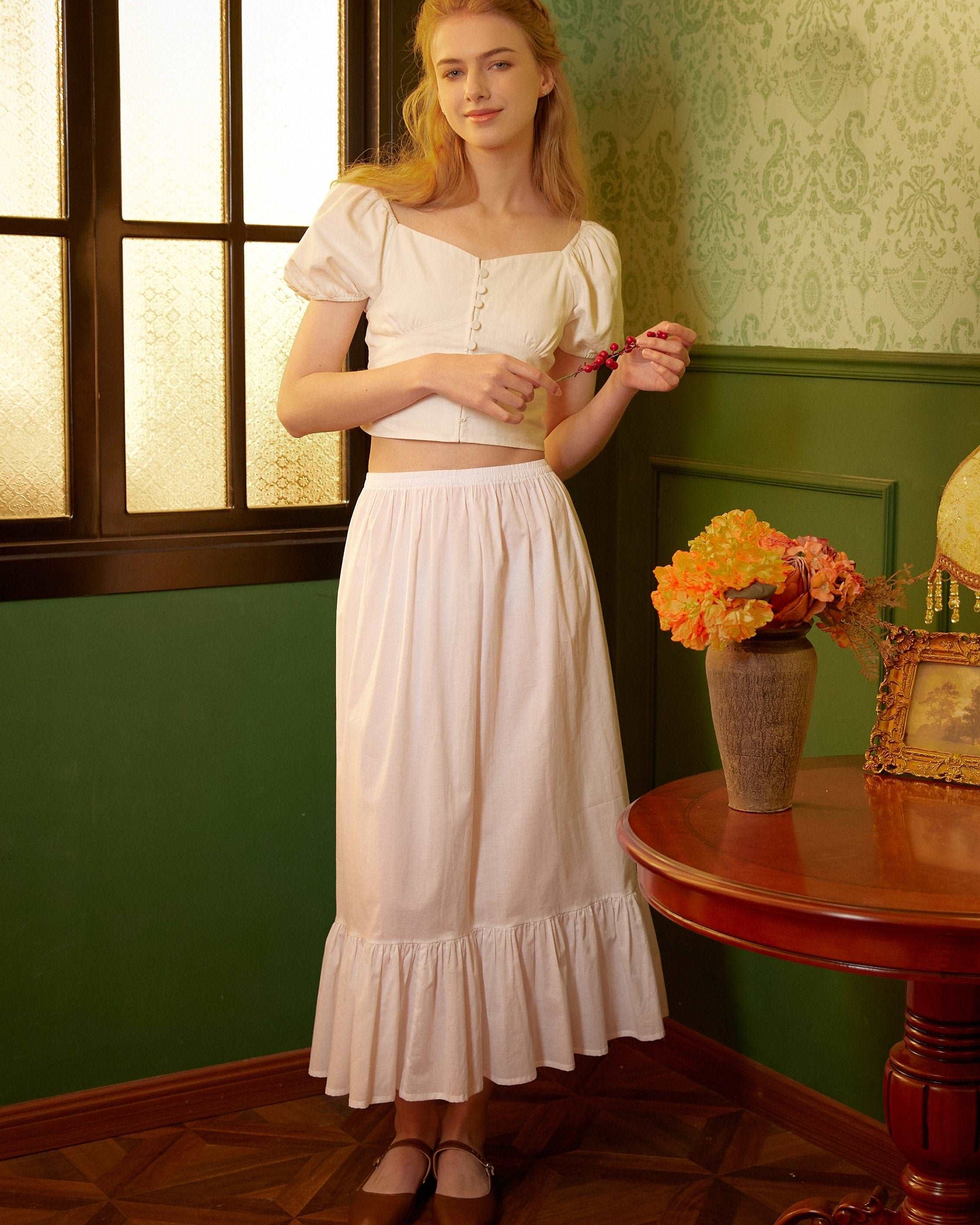 Petticoat Skirt 100% Cotton Half Slip Unterrock Jupon Skirt Extender Slip Underskirt Ivory/Beige/Black